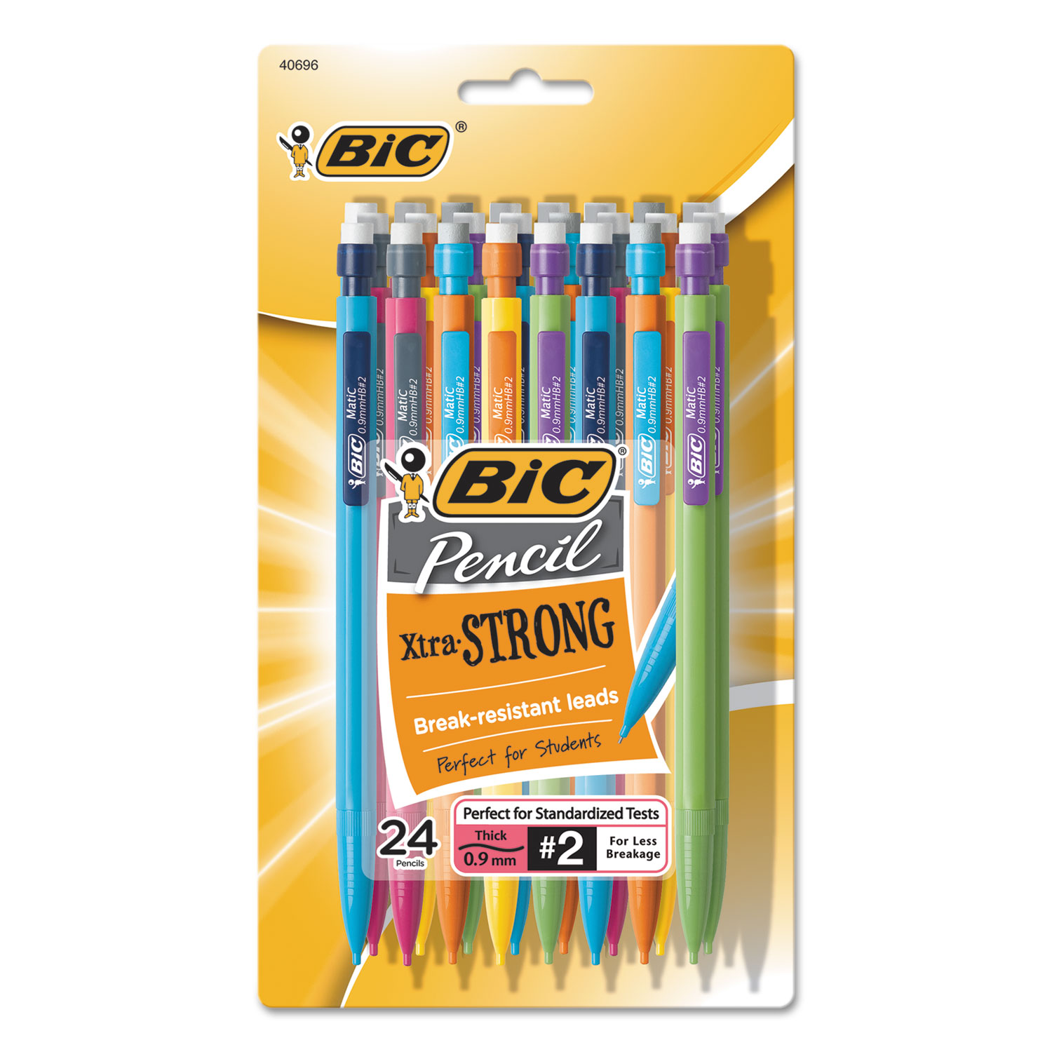  BIC MPLWP241 Xtra-Strong Mechanical Pencil, 0.9 mm, HB (#2.5), Black Lead, Assorted Barrel Colors, 24/Pack (BICMPLWP241) 