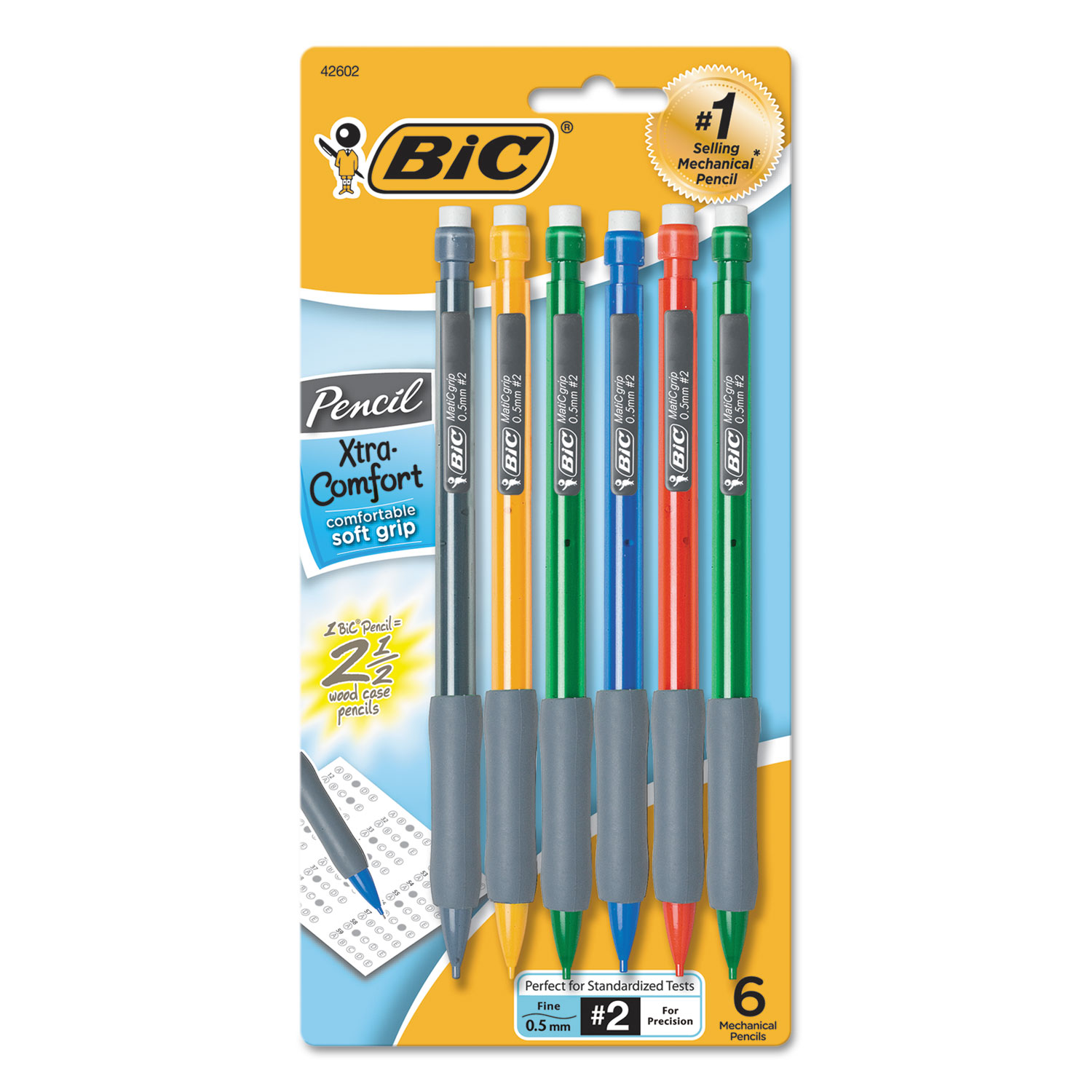  BIC 42602 Xtra-Comfort Mechanical Pencil, 0.5 mm, HB (#2.5), Black Lead, Assorted Barrel Colors, 5/Pack (BICMPFGP61) 