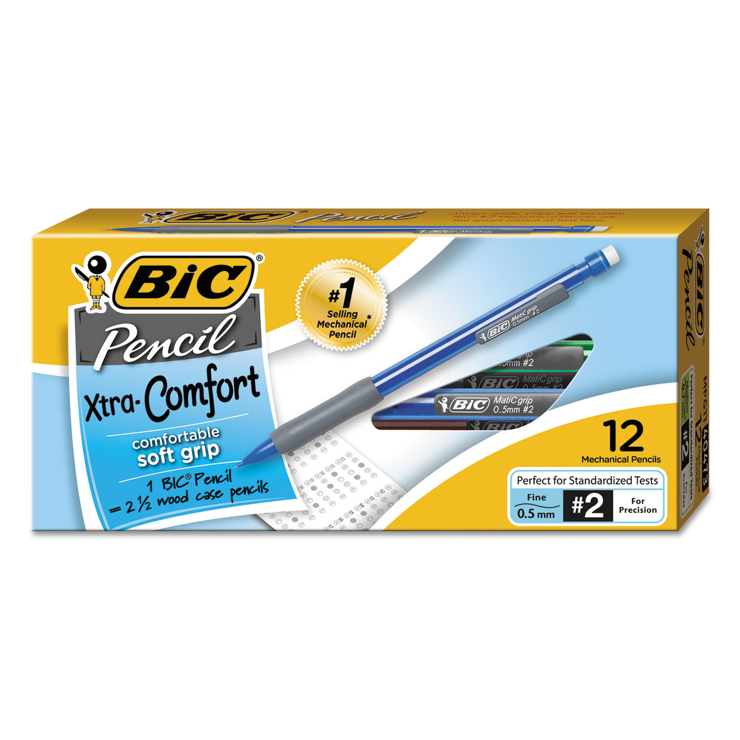  BIC MPFG11 BLK Xtra-Comfort Mechanical Pencil, 0.5 mm, HB (#2.5), Black Lead, Assorted Barrel Colors, Dozen (BICMPFG11) 