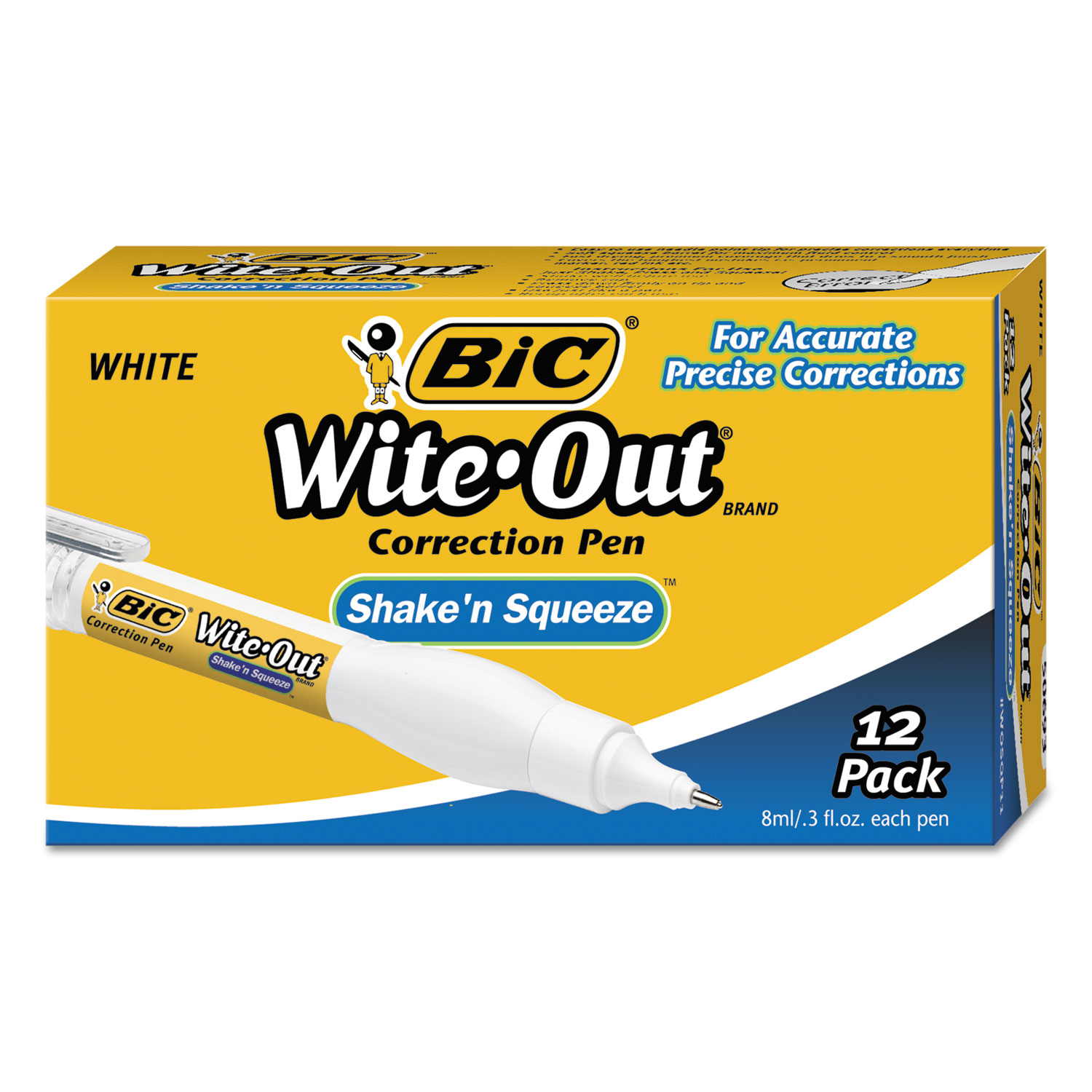 Wite-Out Shake n Squeeze Correction Pen, 8 ml, White