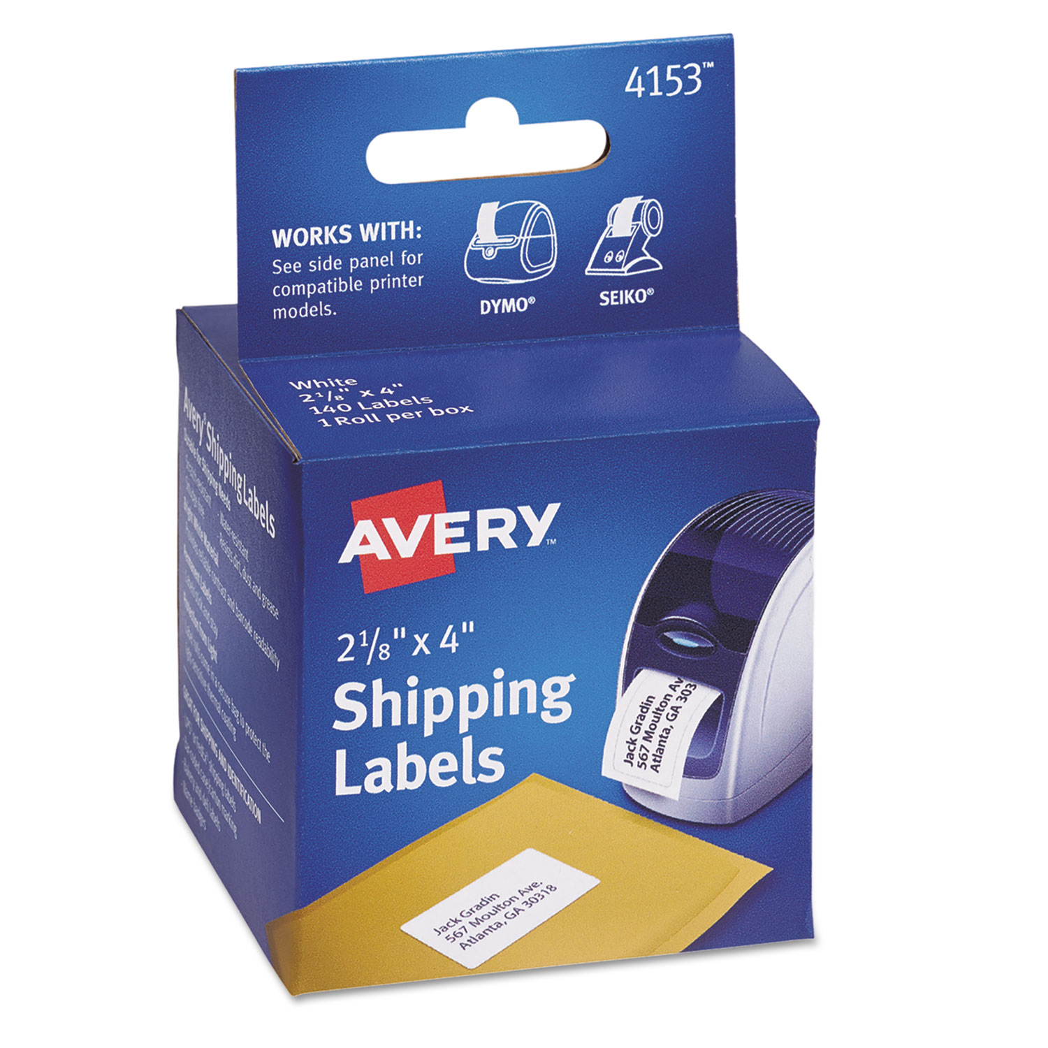  Avery 04153 Thermal Printer Labels, Thermal Printers, 2.13 x 4, White, 140/Roll (AVE4153) 