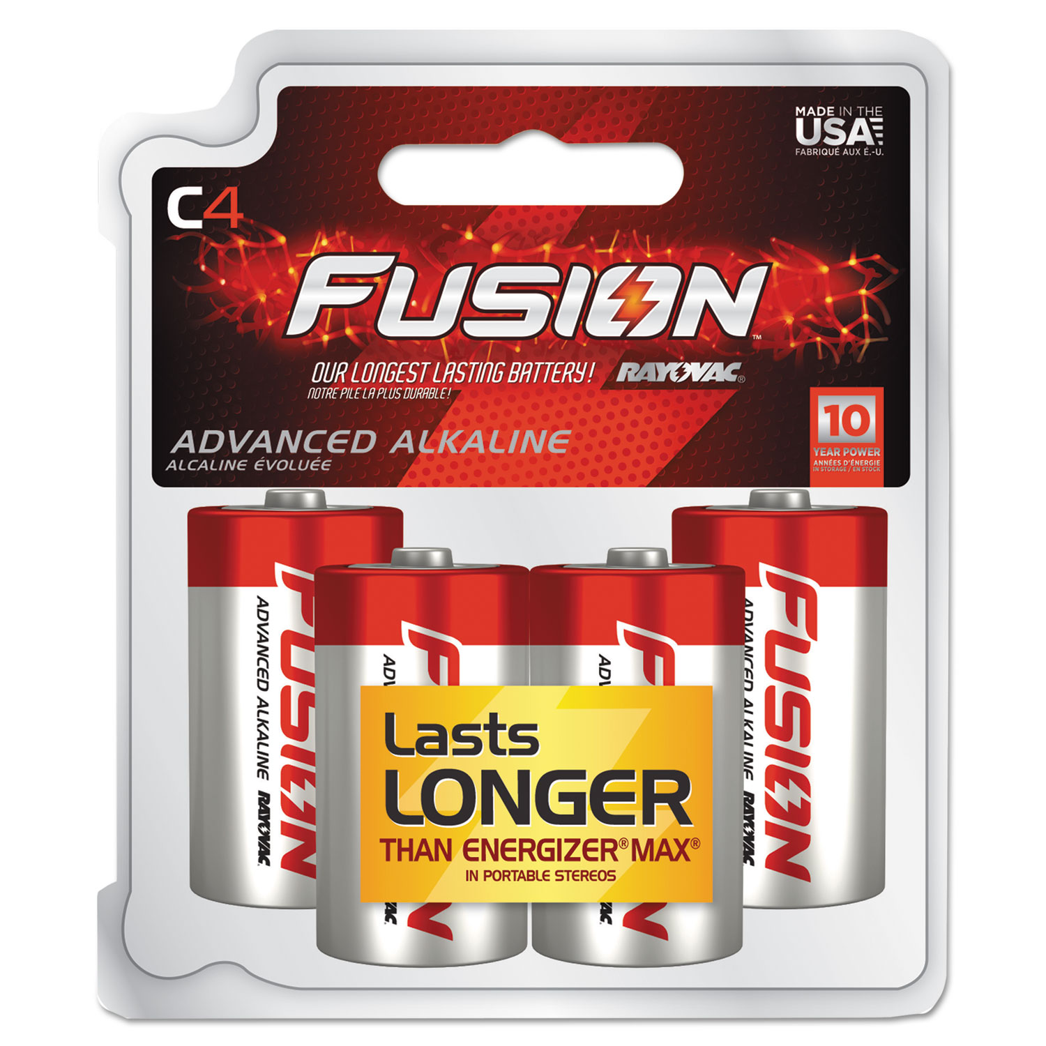 Fusion Advanced Alkaline Batteries, C, 4/Pack