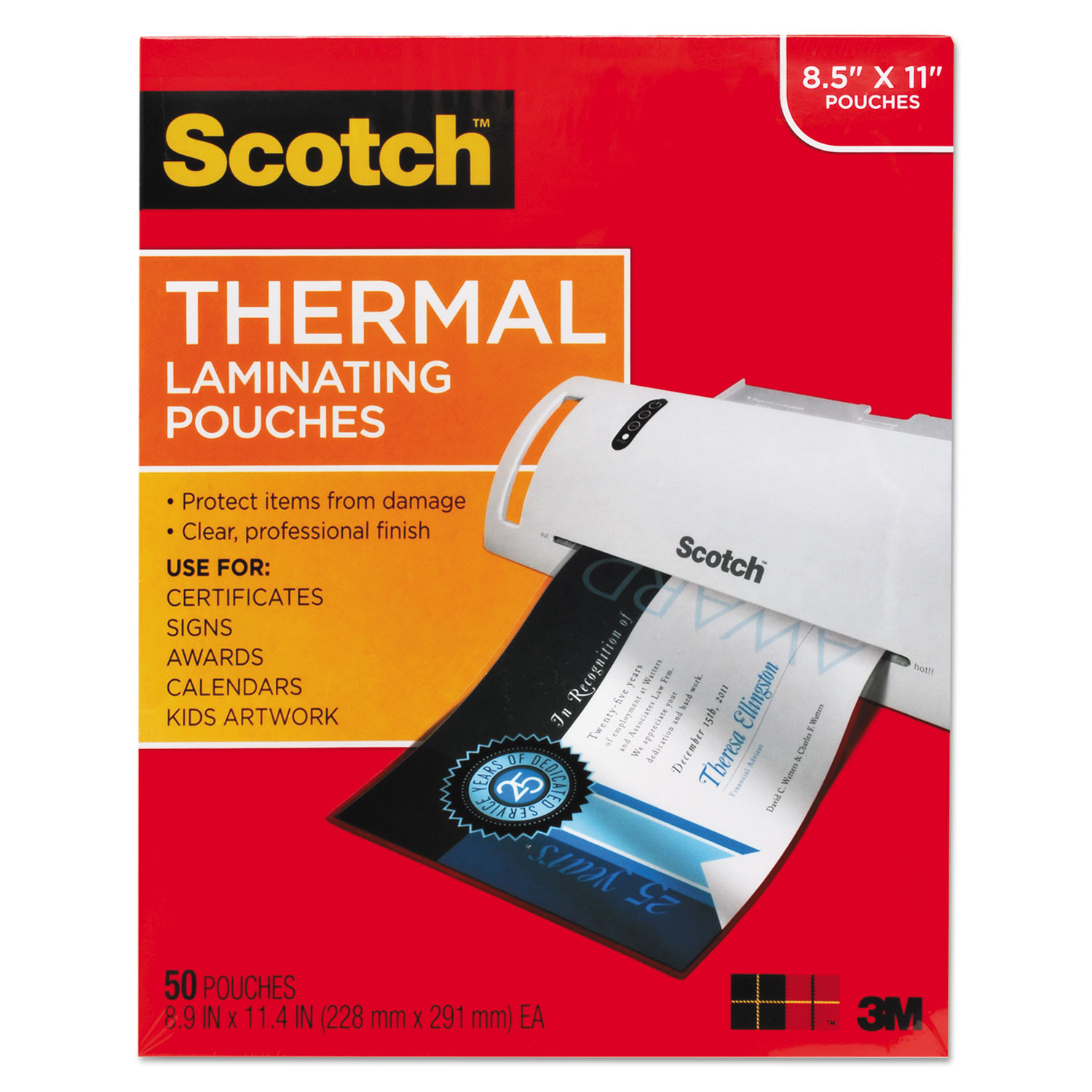  Scotch TP3854-50 Laminating Pouches, 3 mil, 9 x 11.5, Gloss Clear, 50/Pack (MMMTP385450) 