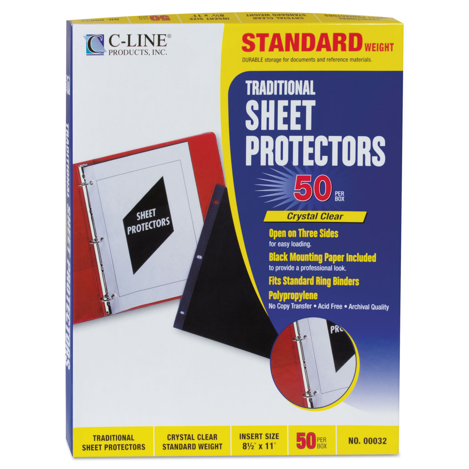  C-Line 00032 Traditional Polypropylene Sheet Protectors, Standard Weight, 11 x 8 1/2, 50/BX (CLI00032) 