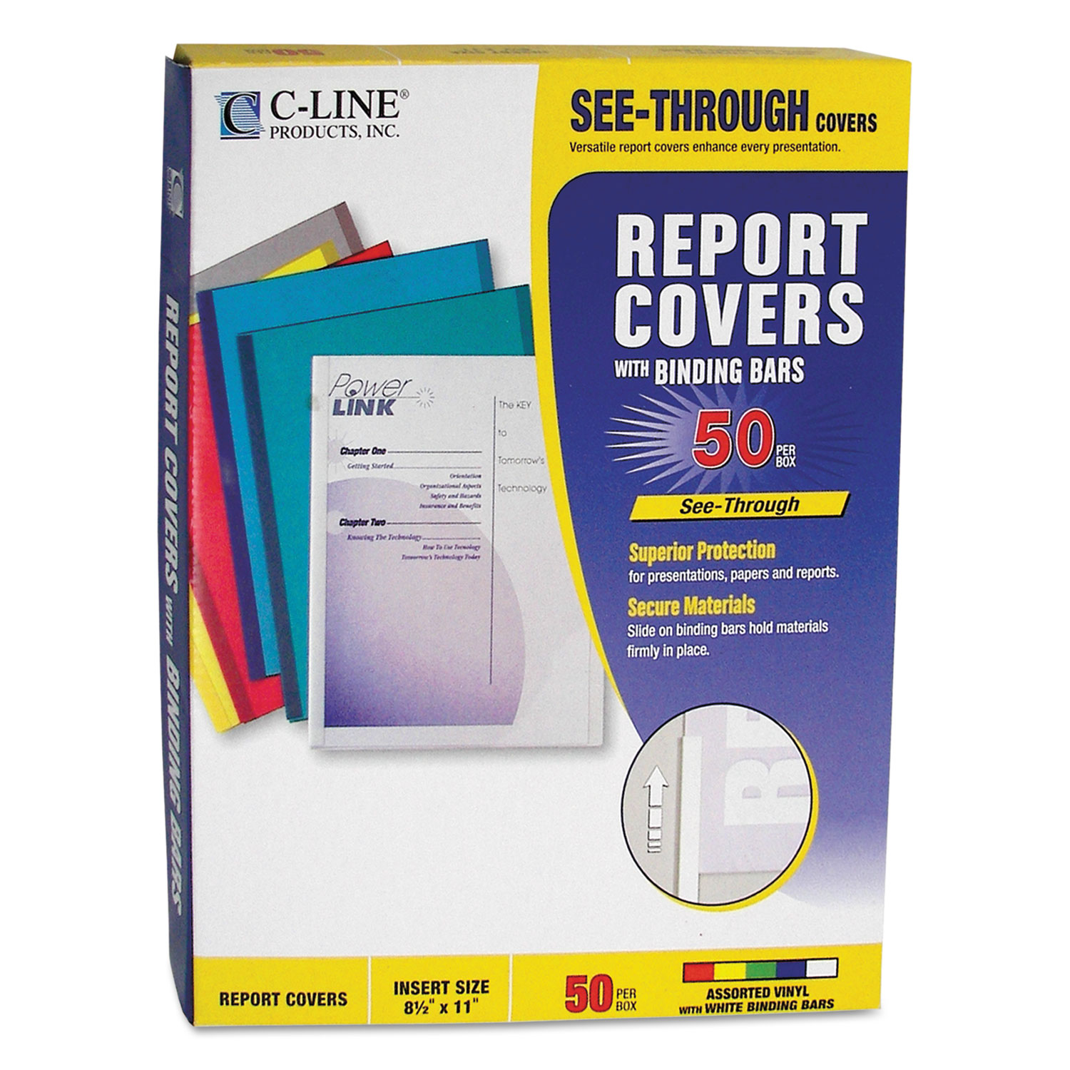 Report Covers with Binding Bars, Vinyl, Assorted, 8 1/2 x 11, 50/BX