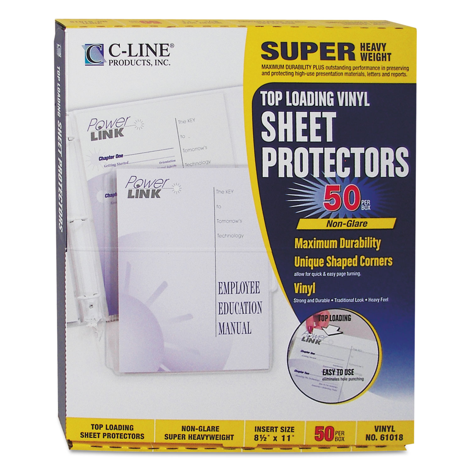  C-Line 61018 Super Heavyweight Vinyl Sheet Protectors, Nonglare, 2 Sheets, 11 x 8 1/2, 50/BX (CLI61018) 