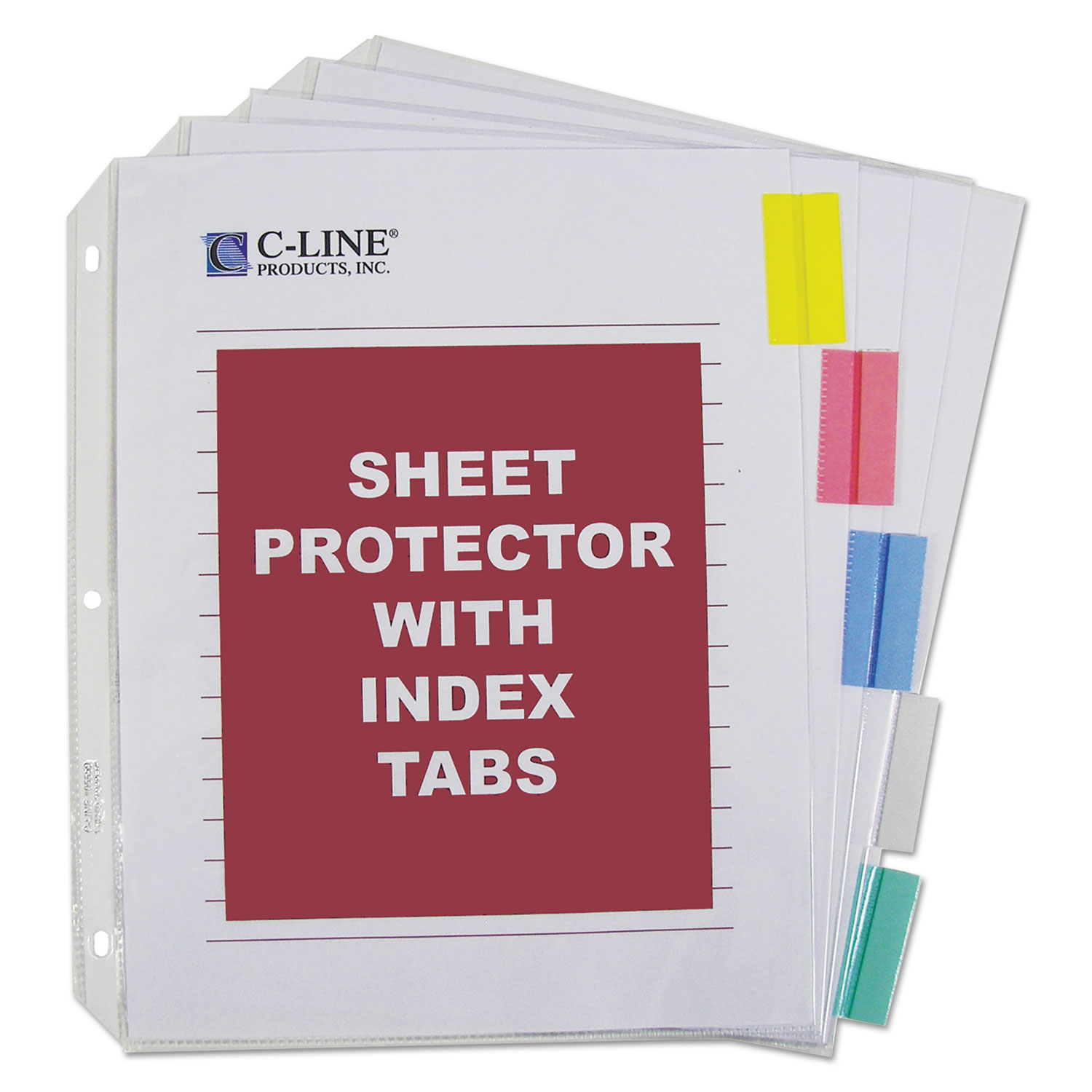 Sheet Protectors with Index Tabs, Assorted Color Tabs, 2, 11 x 8 1/2, 5/ST