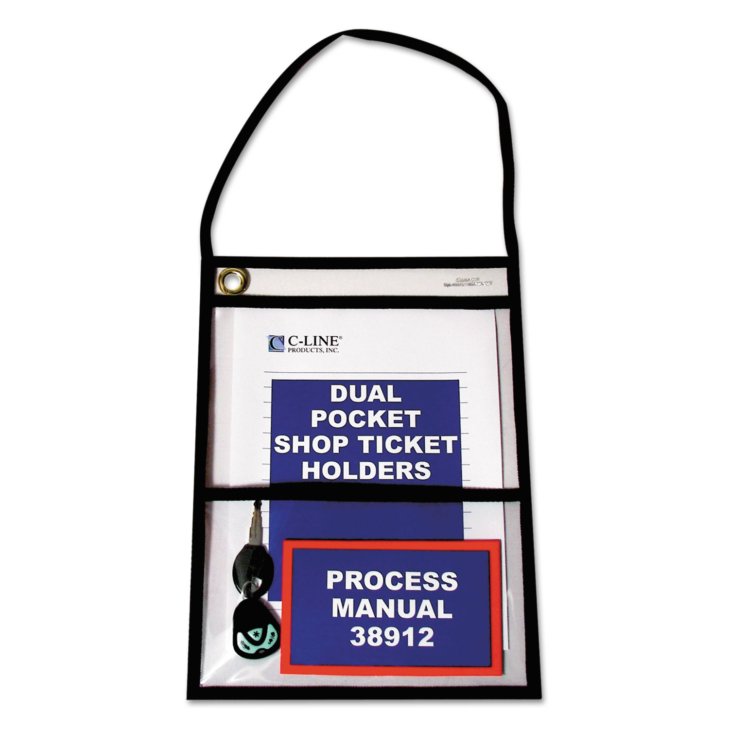  C-Line 38912 2-Pocket Shop Ticket Holder w/Strap, Black Stitching, 150-Sheet, 9 x 12, 15/Box (CLI38912) 