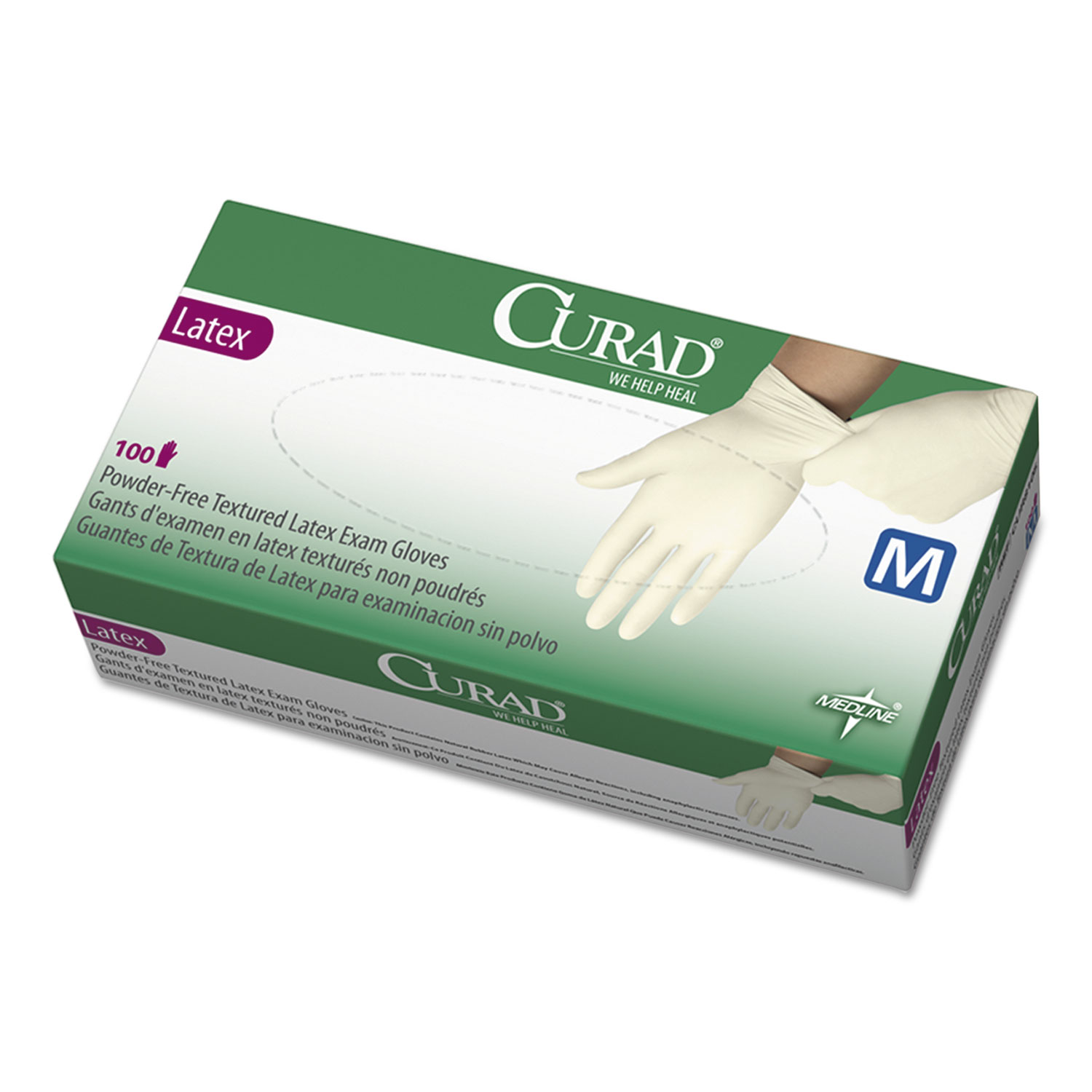  Curad CUR8105 Latex Exam Gloves, Powder-Free, Medium, 100/Box (MIICUR8105) 