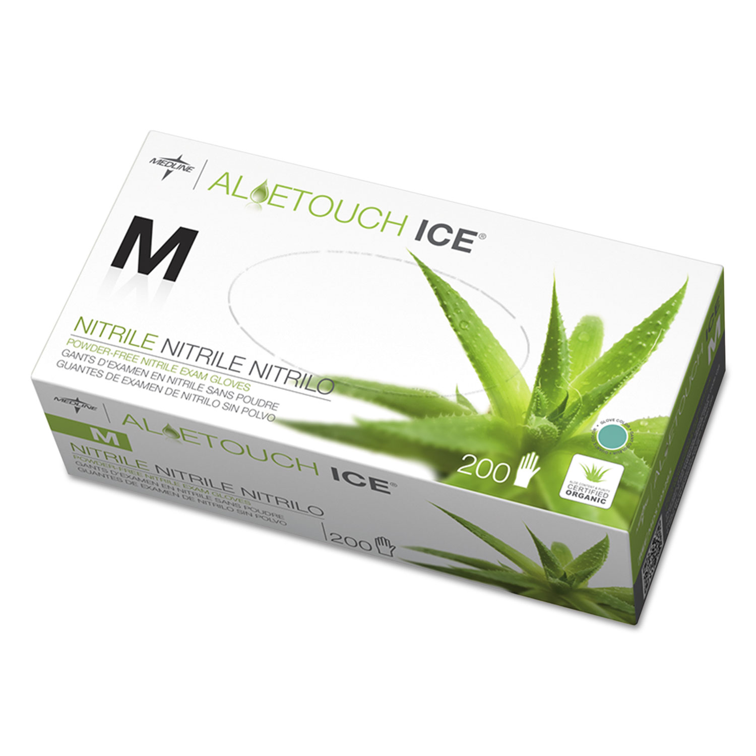  Medline MDS195285 Aloetouch Ice Nitrile Exam Gloves, Medium, Green, 200/Box (MIIMDS195285) 