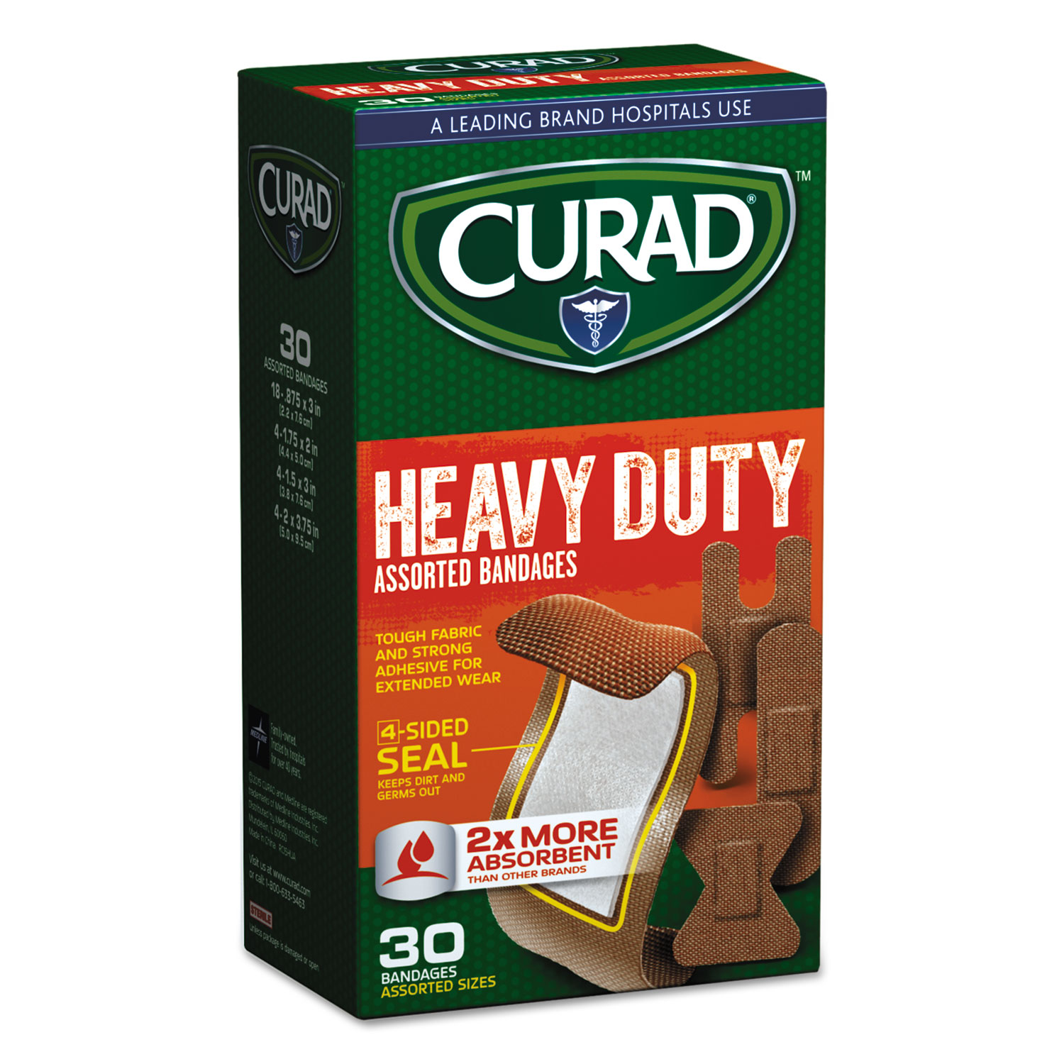  Curad CUR14924RB Heavy Duty Bandages, Assorted Sizes, 30/Box (MIICUR14924RB) 