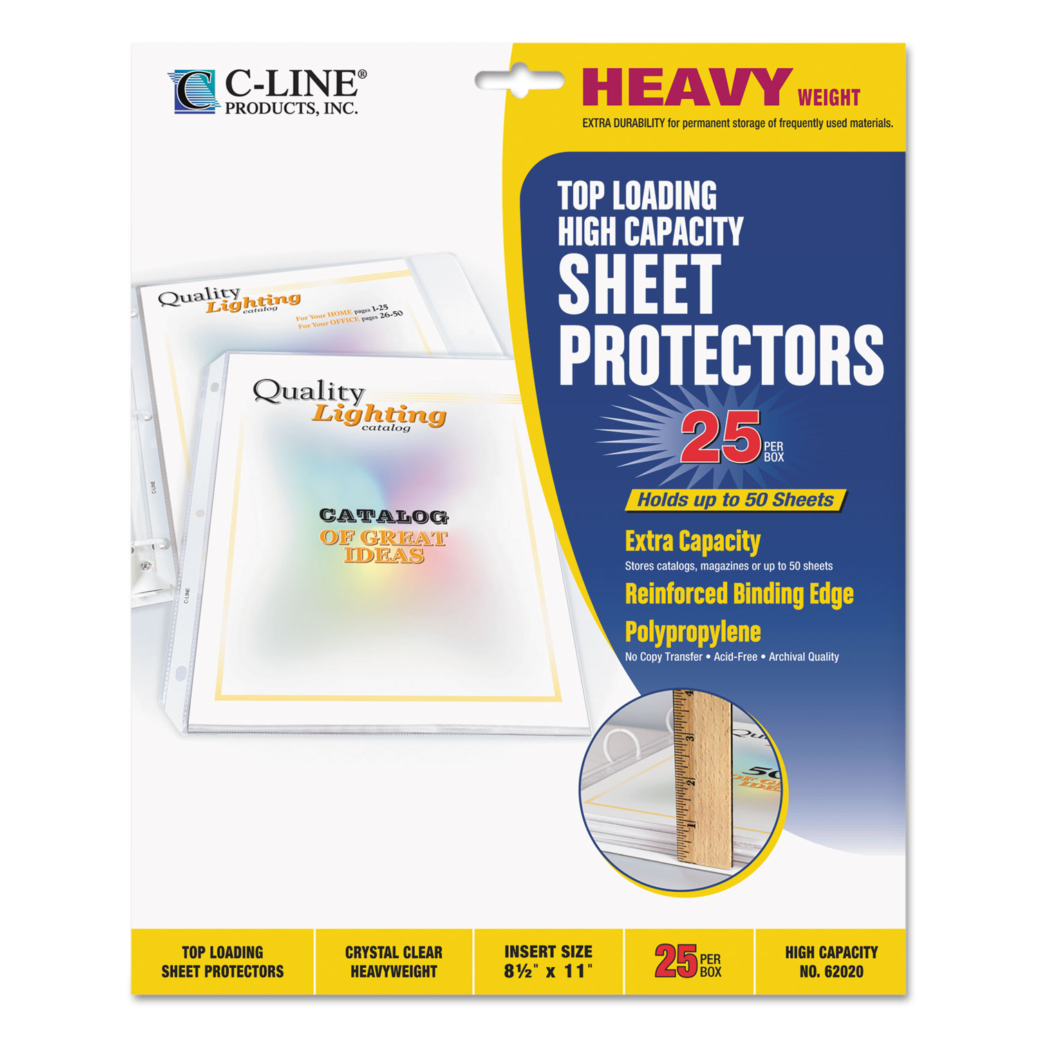  C-Line 62020 High Capacity Polypropylene Sheet Protectors, Clear, 50, 11 x 8 1/2, 25/BX (CLI62020) 
