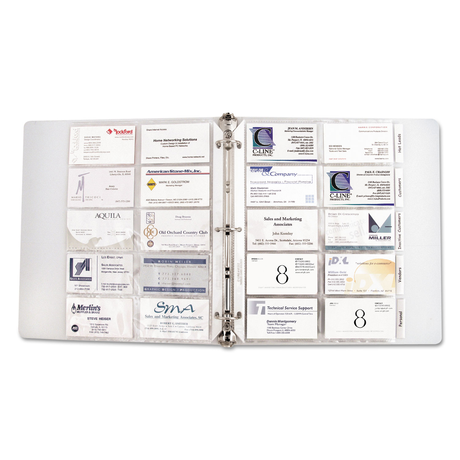  C-Line 61117 Tabbed Business Card Binder Pages, 20 Cards Per Letter Page, Clear, 5 Pages (CLI61117) 