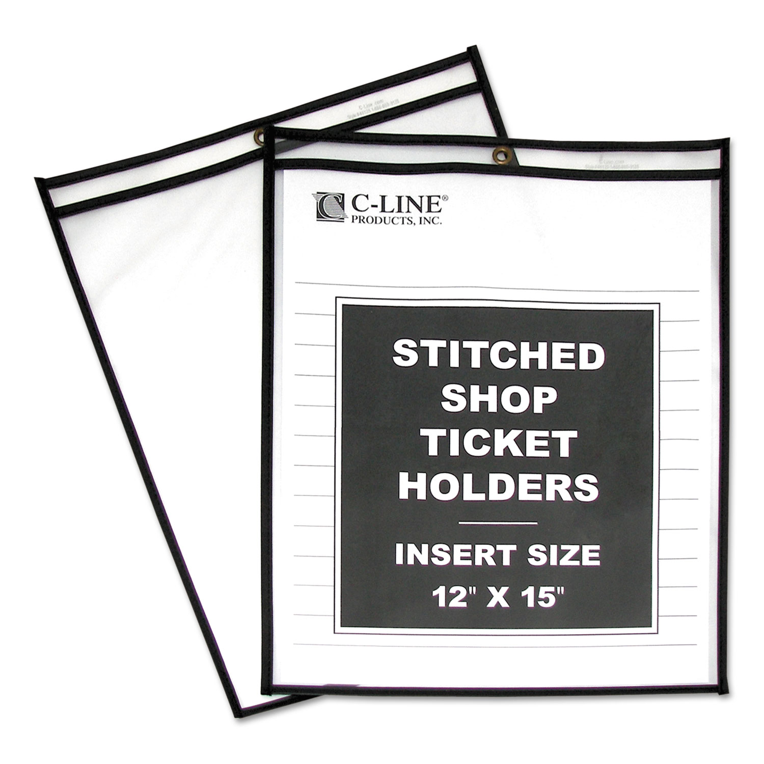 C-Line® Shop Ticket Holders, Stitched, Both Sides Clear, 75, 12 x 15, 25/BX