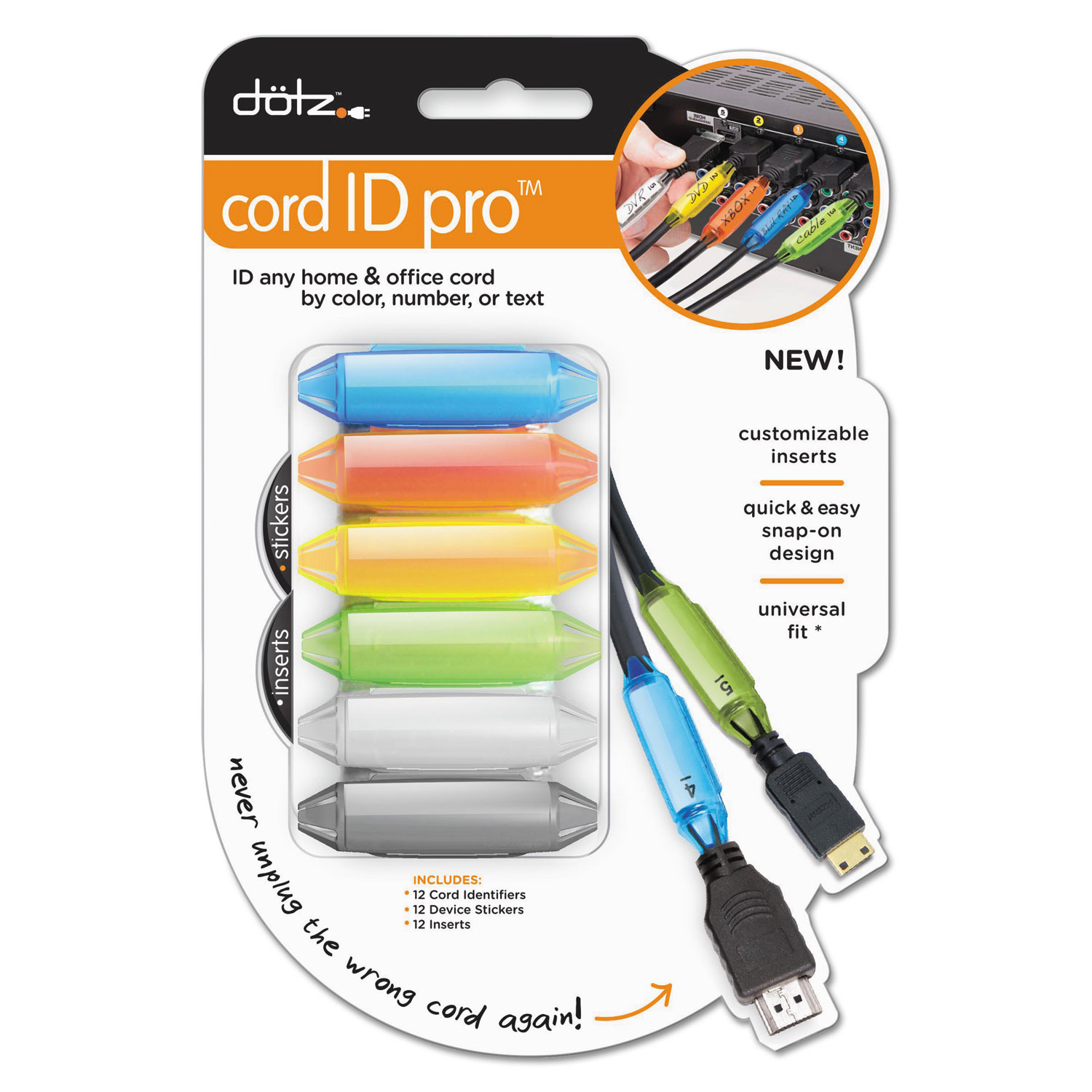  Dotz DCI171M-C Cord ID Pro System, 12 Colored Cord Identifiers, Inserts & Stickers (PRBDCI171M) 