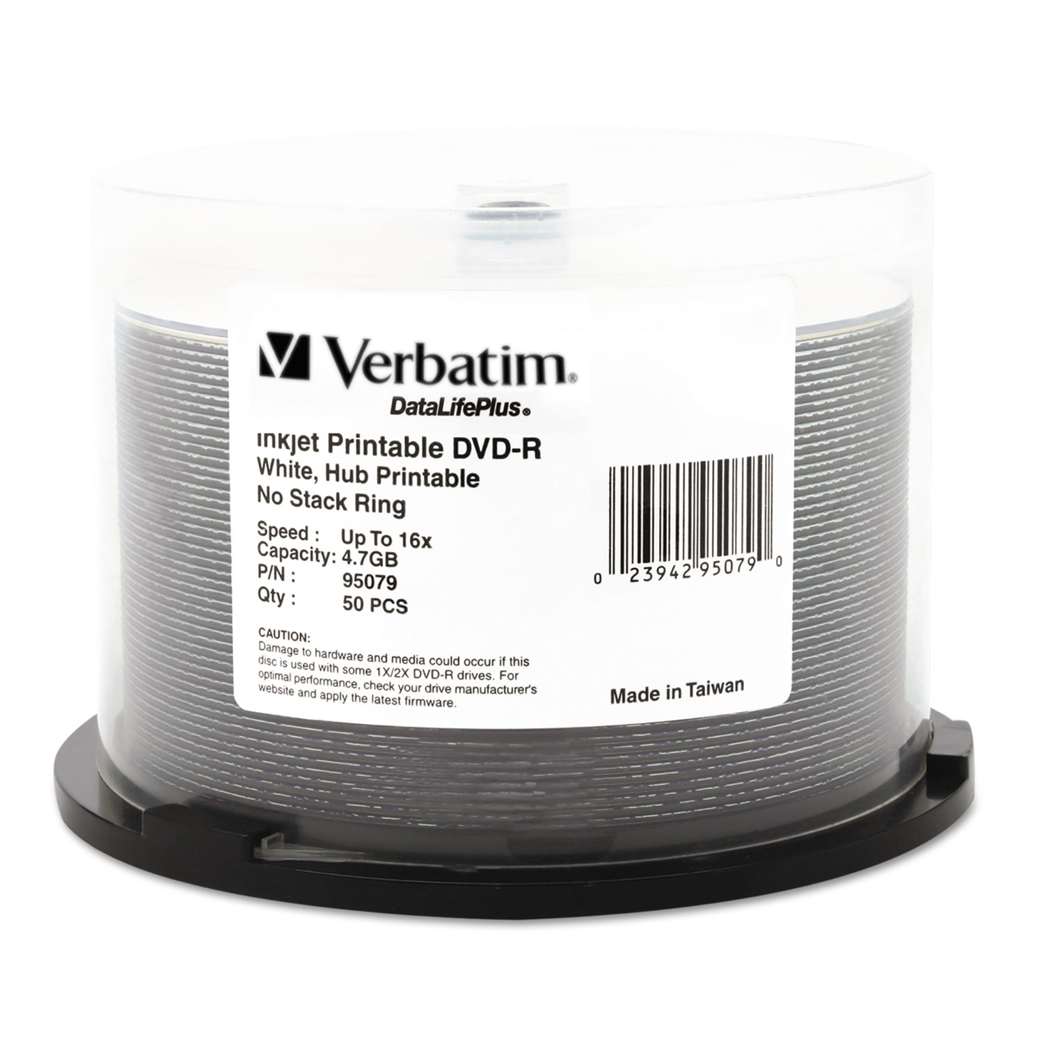  Verbatim 95079 DVD-R Discs 4.7GB 16X DataLifePlus White Inkjet Printable, 50/PK Spindle (VER95079) 