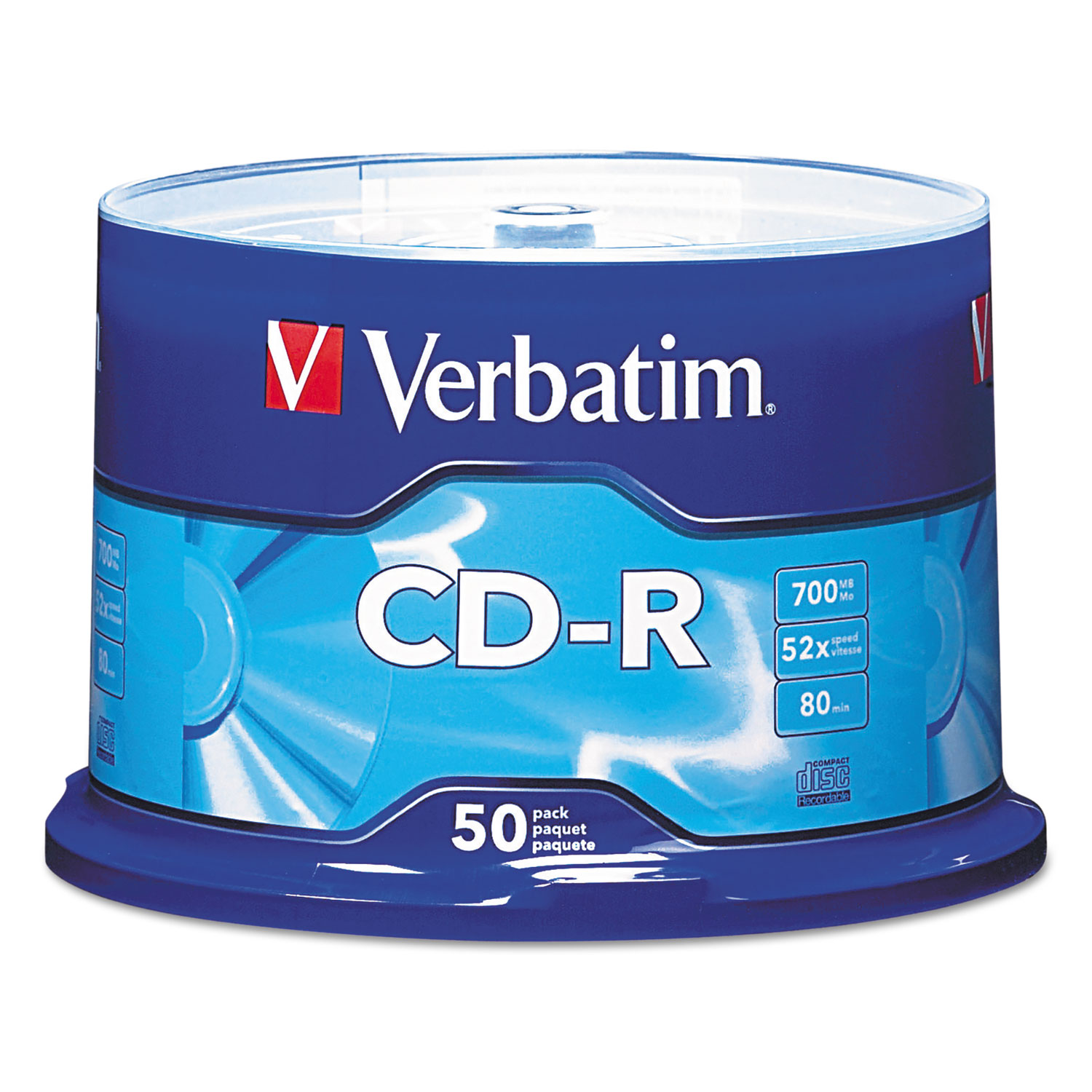  Verbatim 94691 CD-R Discs, 700MB/80min, 52x, Spindle, Silver, 50/Pack (VER94691) 