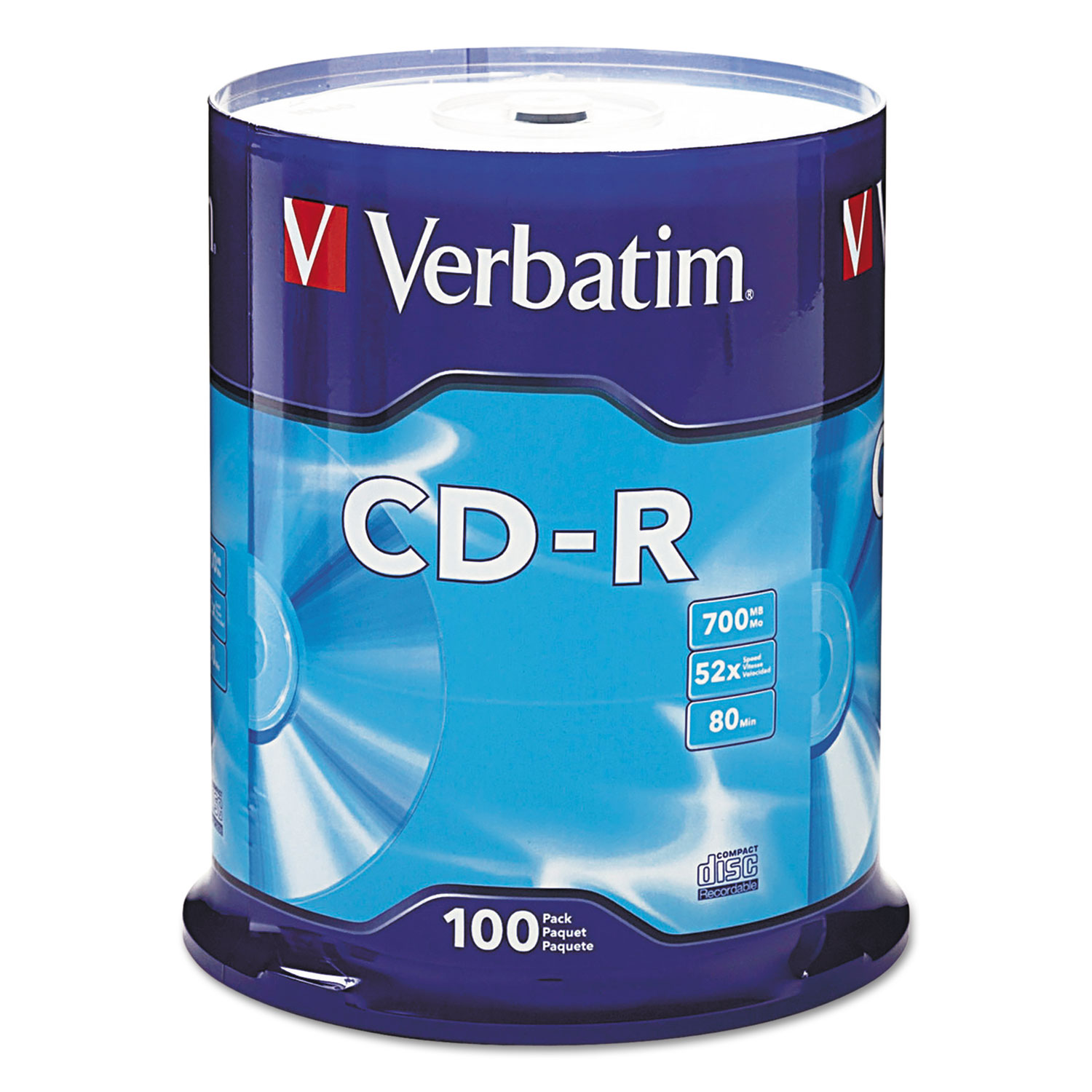  Verbatim 94554 CD-R Discs, 700MB/80min, 52x, Spindle, Silver, 100/Pack (VER94554) 