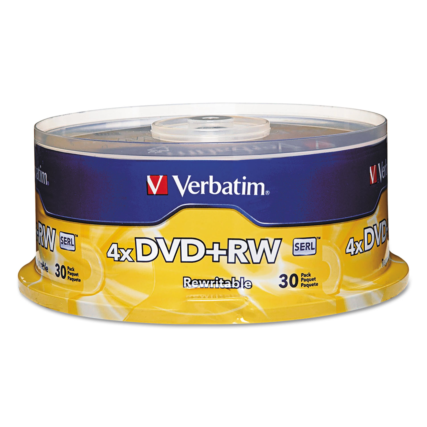  Verbatim 94834 DVD+RW Discs, 4.7GB, 4x, Spindle, 30/Pack (VER94834) 