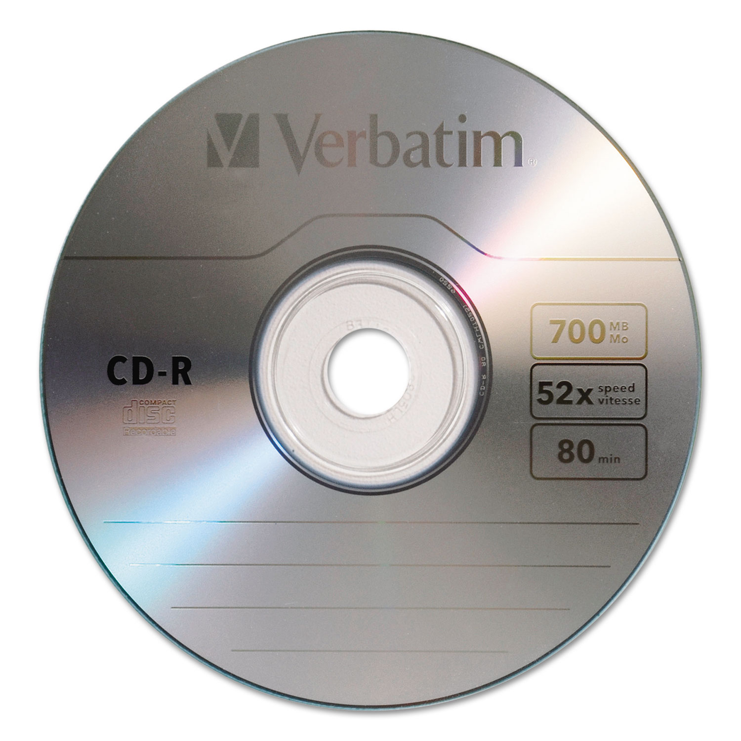 CD-R Discs, 700MB/80min, 52x, Spindle, Silver, 100/Pack