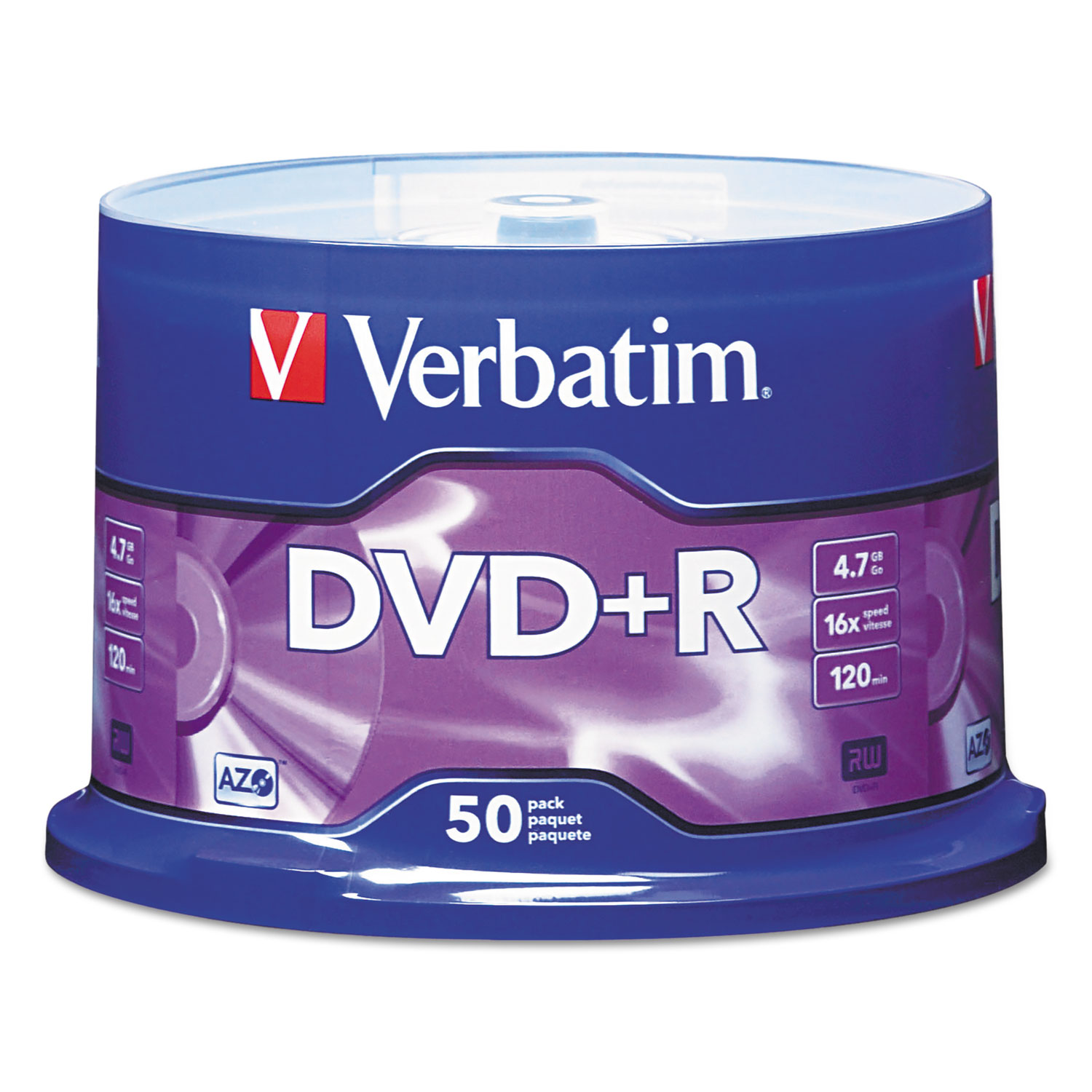  Verbatim 95037 DVD+R Discs, 4.7GB, 16x, Spindle, Matte Silver, 50/Pack (VER95037) 