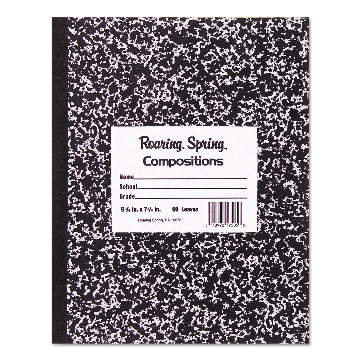  Roaring Spring 77505 Marble Cover Composition Book, Wide/Legal Rule, Black Cover, 10 x 8, 60 Sheets (ROA77505) 