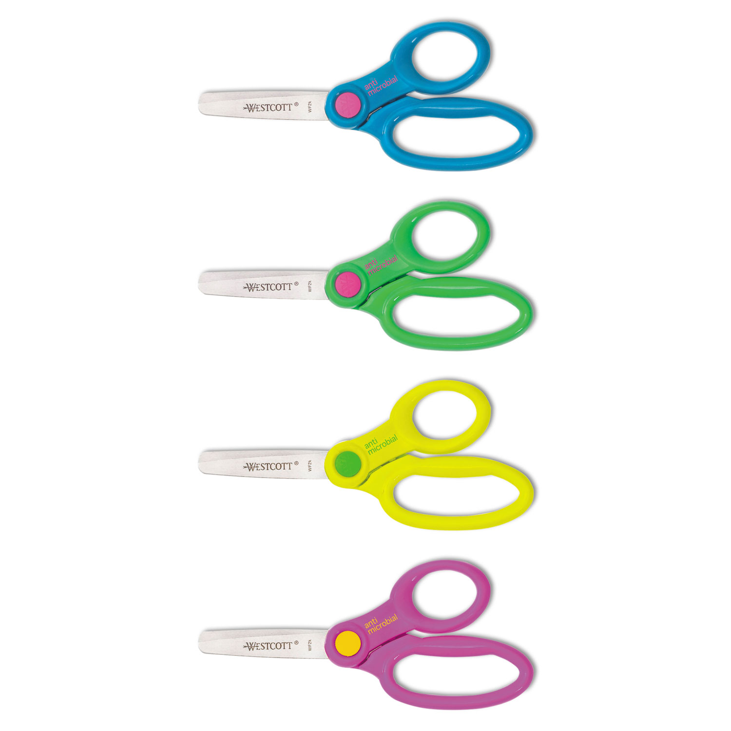  Westcott 14606 Kids' Scissors with Antimicrobial Protection, Rounded Tip, 5 Long, 2 Cut Length, Randomly Assorted Straight Handles (ACM14606) 