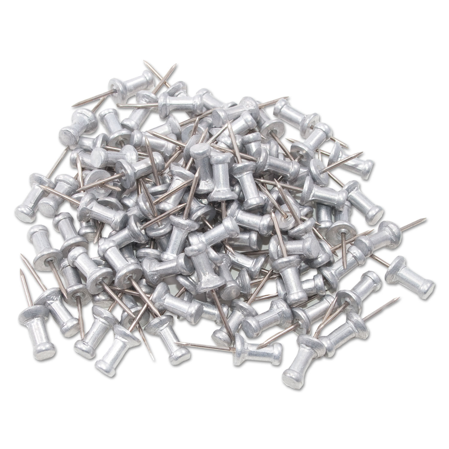 Aluminum Head Push Pins, Aluminum, Silver, 1/2, 100/Box
