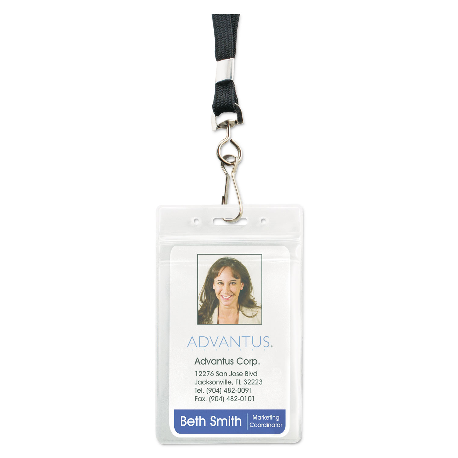 Resealable ID Badge Holder, Lanyard, Vertical, 2 5/8 x 3 3/4, Clear, 20/Pack