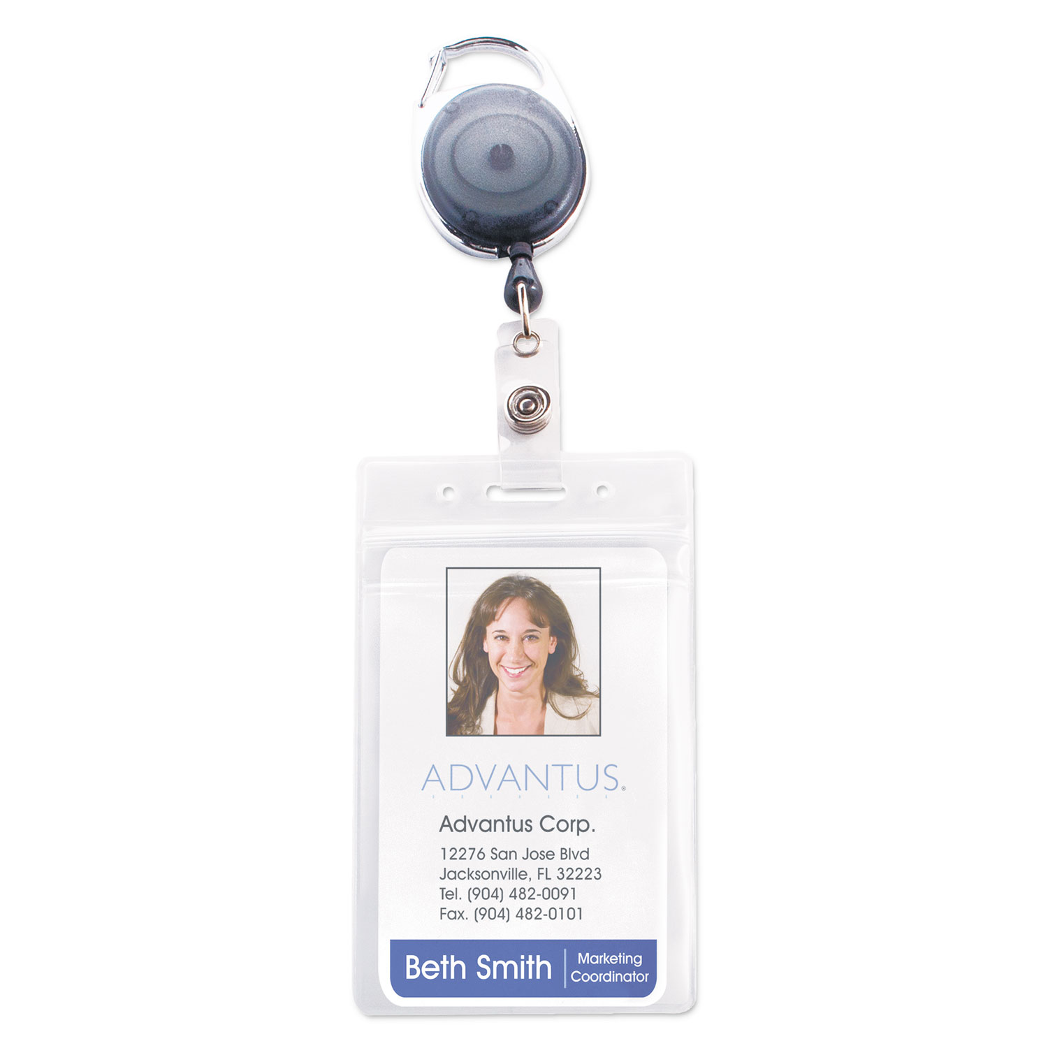 Resealable ID Badge Holder, Cord Reel, Vertical, 2 5/8 x 3 3/4, Clear, 10/Pack