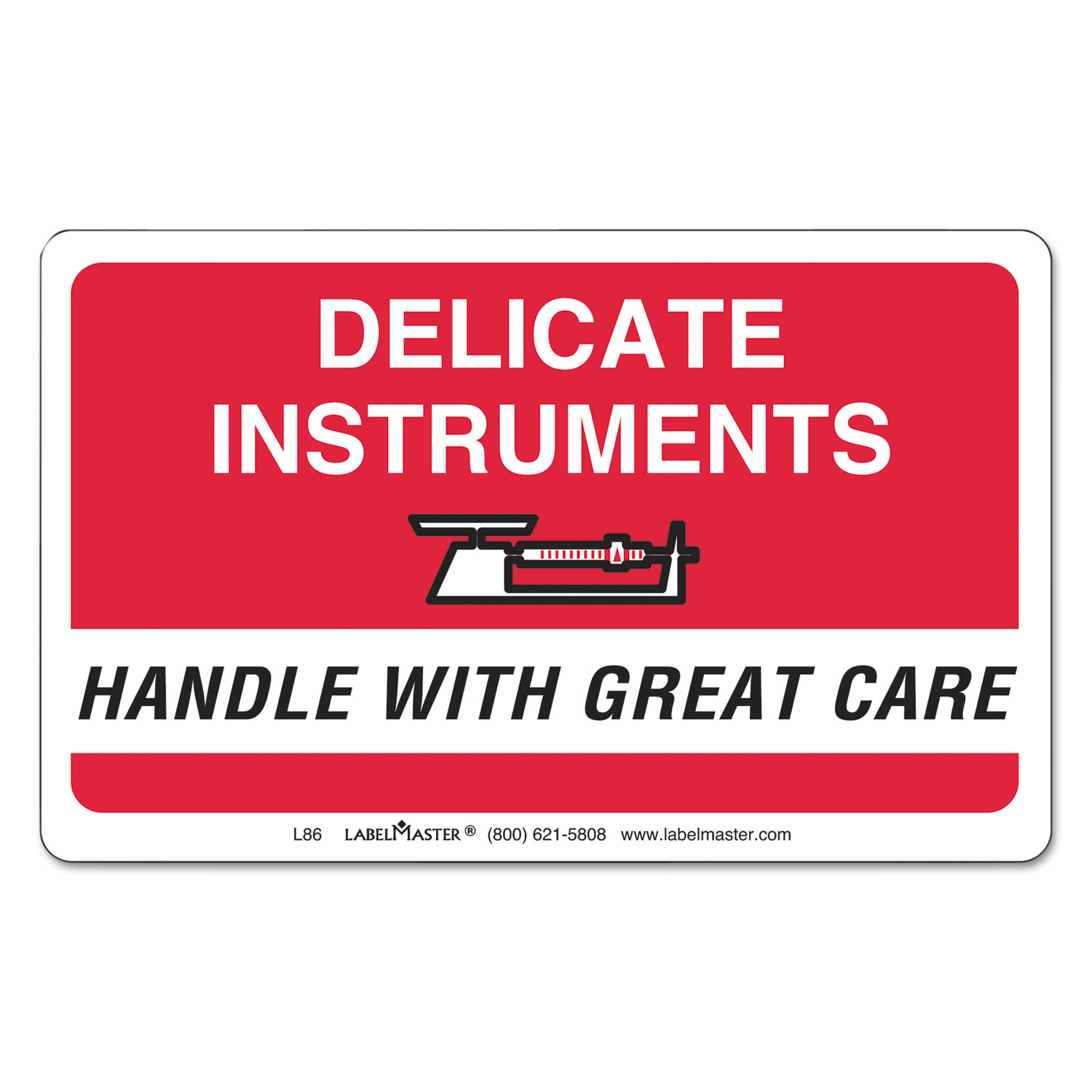  LabelMaster L86 Shipping and Handling Self-Adhesive Labels, DELICATE INSTRUMENTS, HANDLE WITH CARE, 2.25 x 4, Red/White, 500/Roll (LMTL86) 