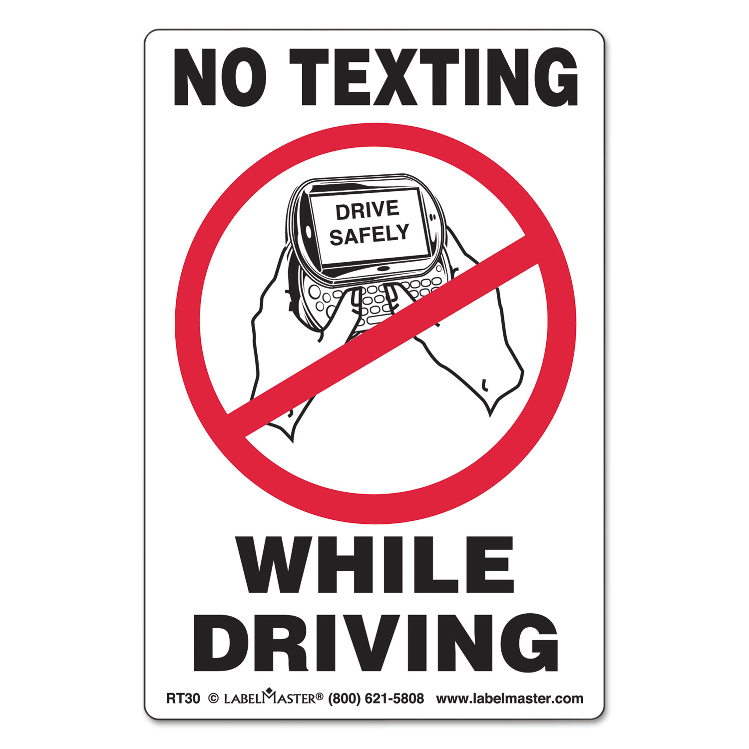  LabelMaster RT30 No Texting Self-Adhesive Labels, NO TEXTING WHILE DRIVING, 6.5 x 4.5, White/Black/Red, 500/Roll (LMTRT30) 