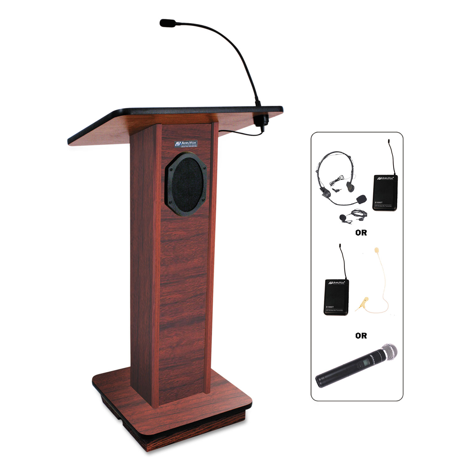 Elite Lecterns with Wireless Sound System, 24w x 18d x 44h, Mahogany