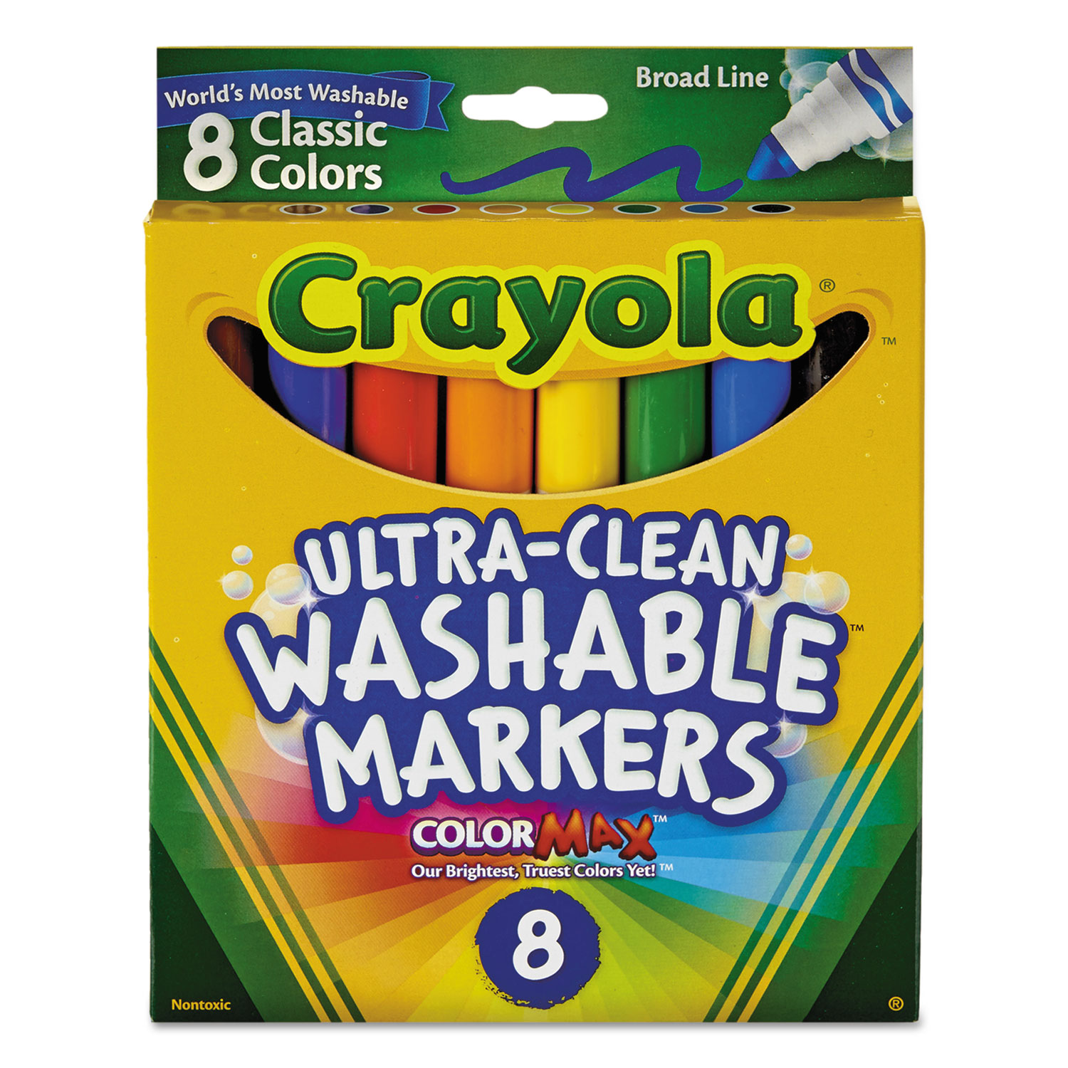  Crayola 587808 Ultra-Clean Washable Markers, Broad Bullet Tip, Classic Colors, 8/Pack (CYO587808) 