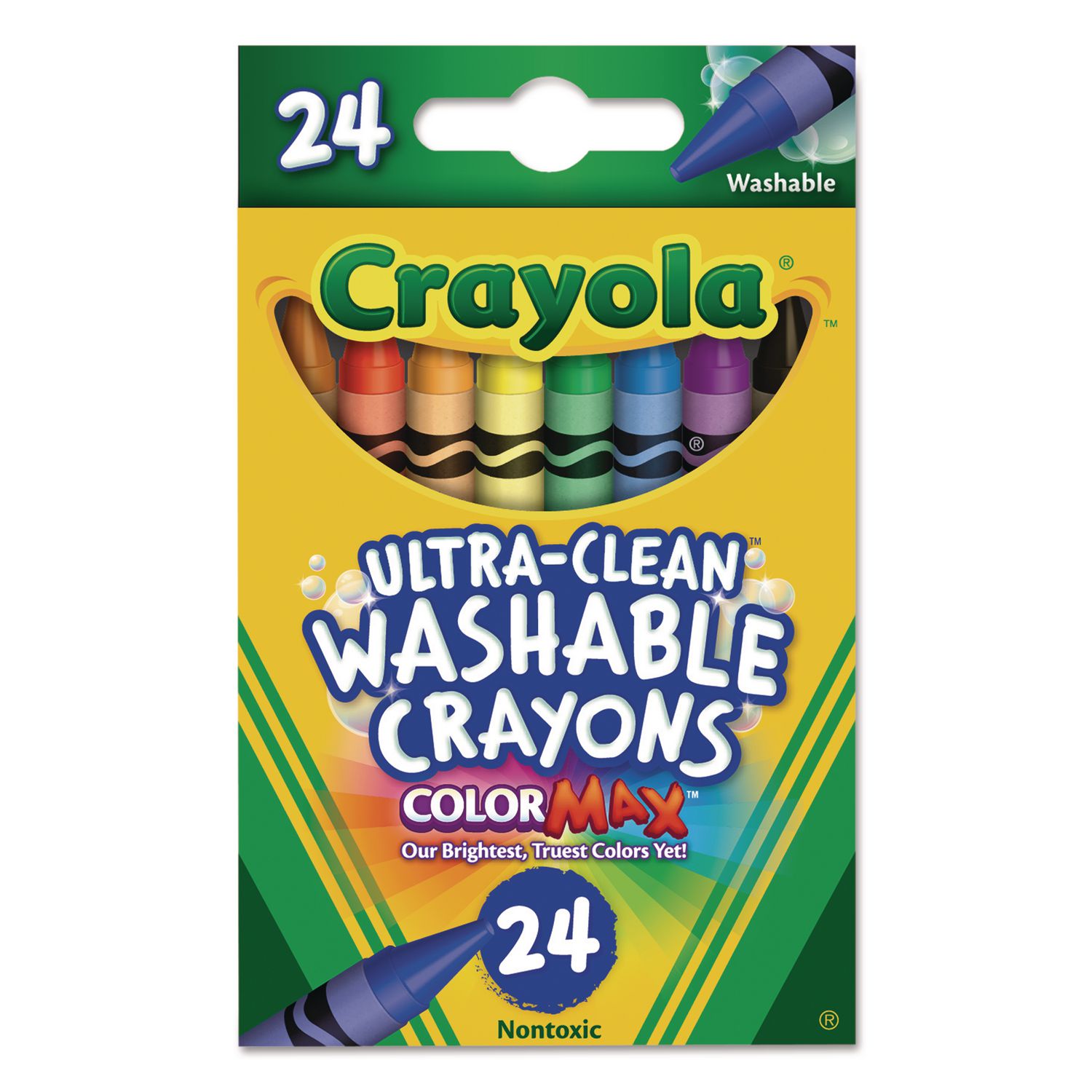Ultra-Clean Washable Crayons, Regular Size, 0.31" x 3.63", 24 Assorted Colors, 24/Pack