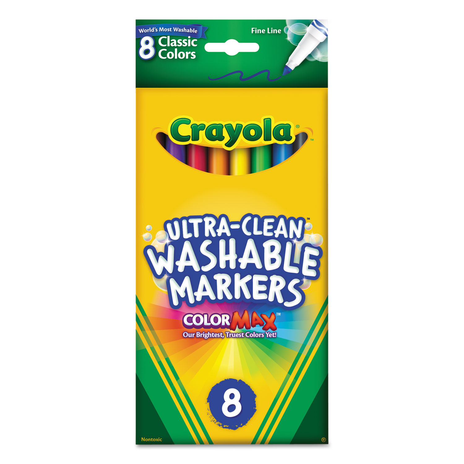  Crayola 587809 Ultra-Clean Washable Markers, Fine Bullet Tip, Classic Colors, 8/Pack (CYO587809) 
