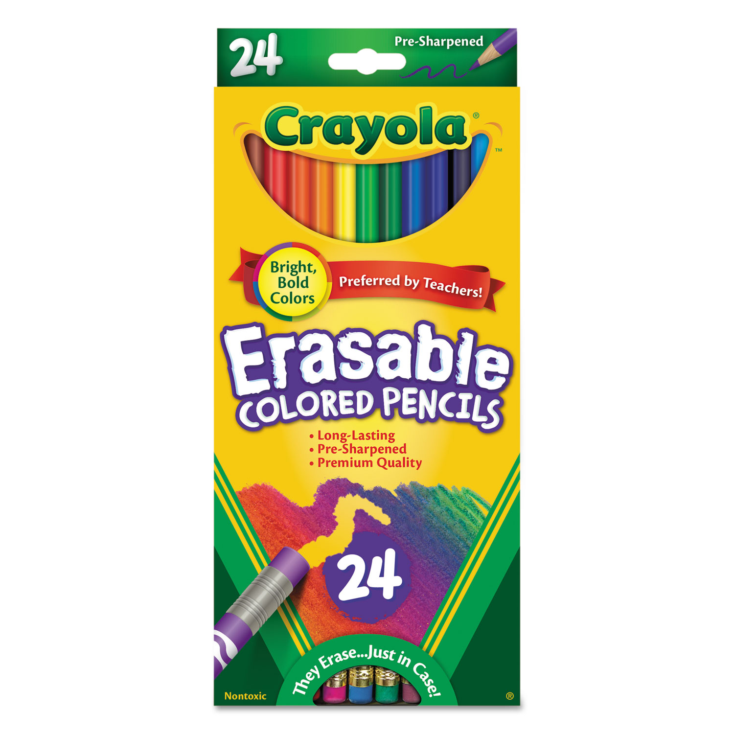  Crayola 682424 Erasable Color Pencil Set, 3.3 mm, 2B (#1), Assorted Lead/Barrel Colors, 24/Pack (CYO682424) 