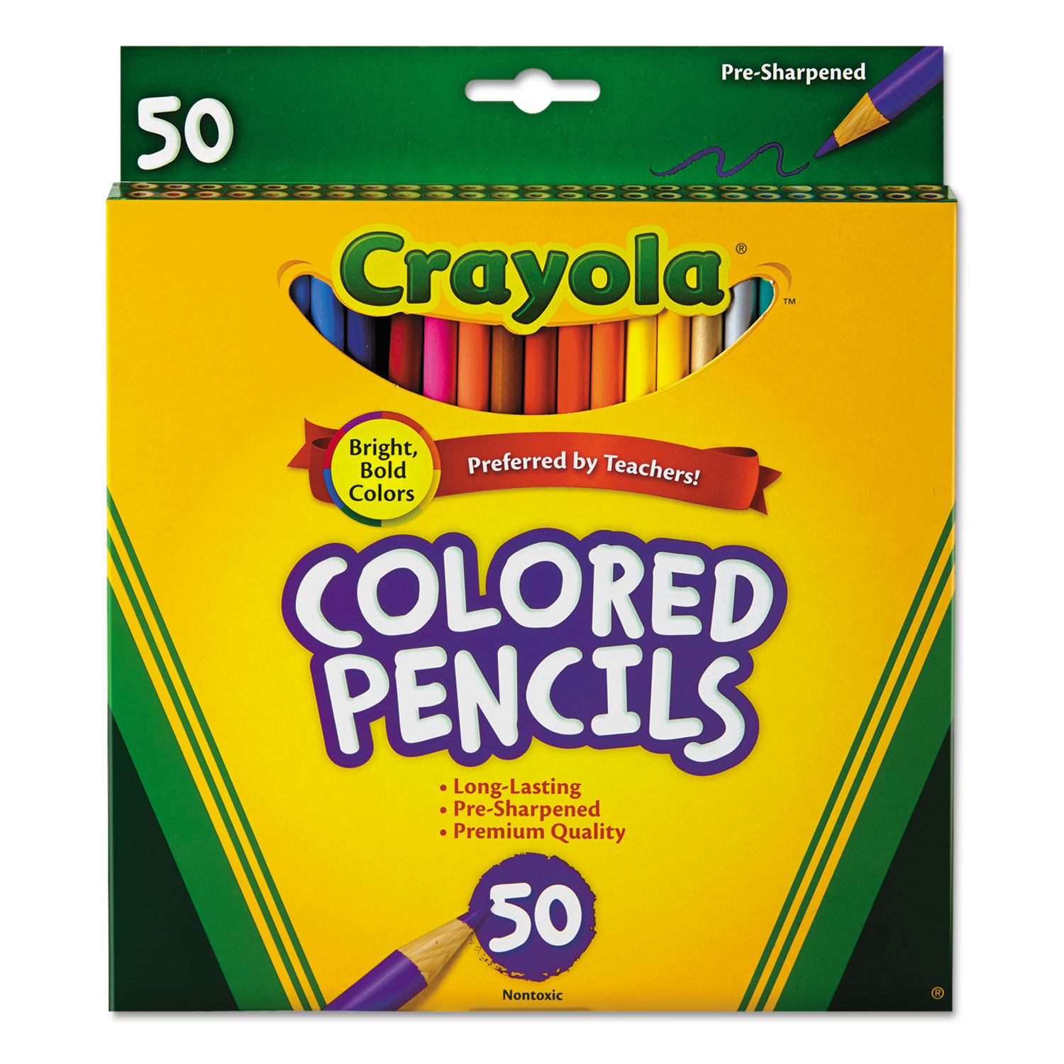  Crayola 684050 Long-Length Colored Pencil Set, 3.3 mm, 2B (#1), Assorted Lead/Barrel Colors, 50/Pack (CYO684050) 