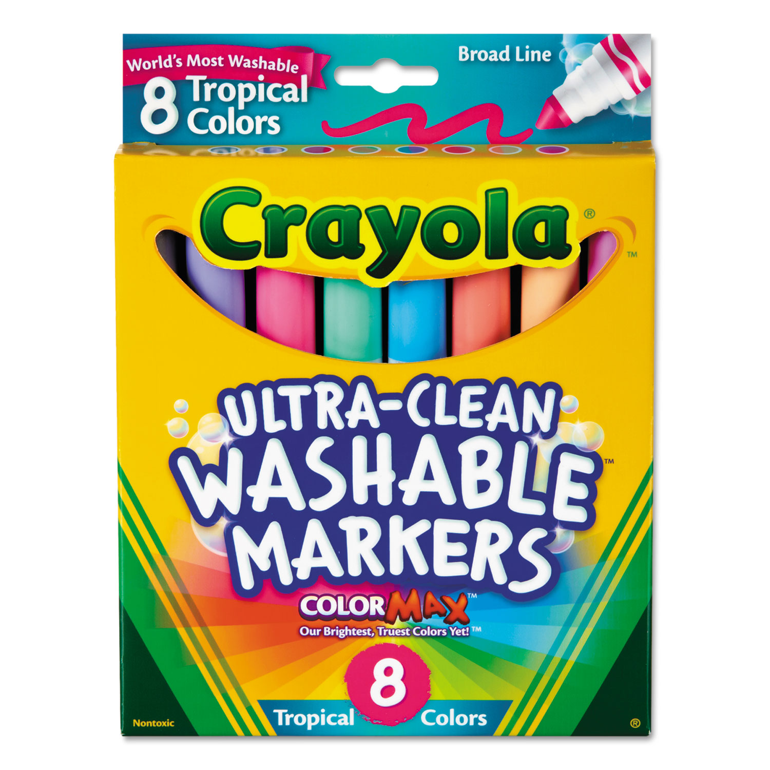  Crayola 587816 Tropical Color Washable Markers, Broad Bullet Tip, Assorted Colors, 8/Pack (CYO587816) 
