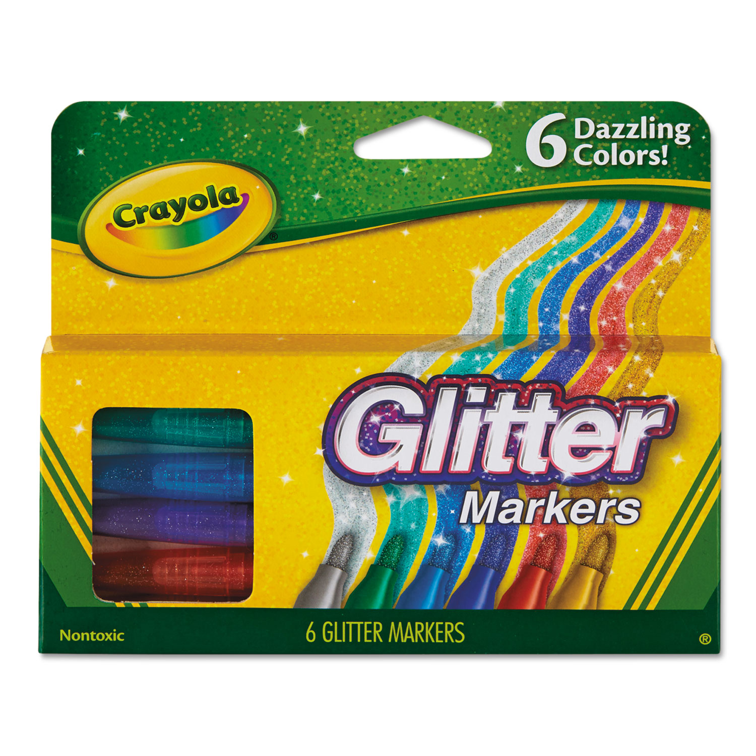  Crayola 588629 Glitter Markers, Medium Bullet Tip, Assorted Colors, 6/Set (CYO588629) 