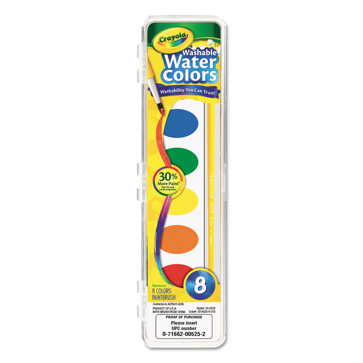 Crayola Washable Watercolors Paint Set 8 colors & brush NONTOXIC 2