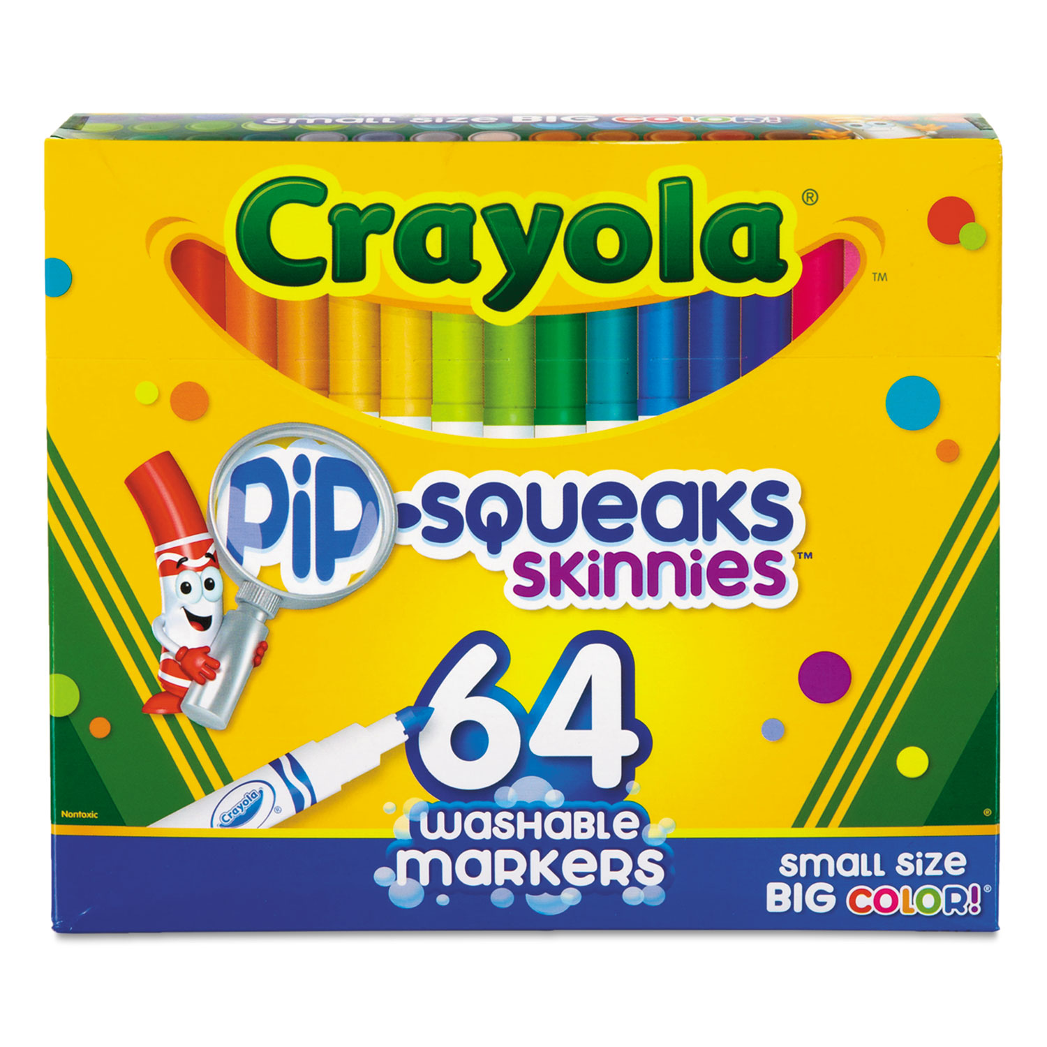  Crayola 588764 Pip-Squeaks Skinnies Washable Markers, Medium Bullet Tip, Assorted Colors, 64/Pack (CYO588764) 