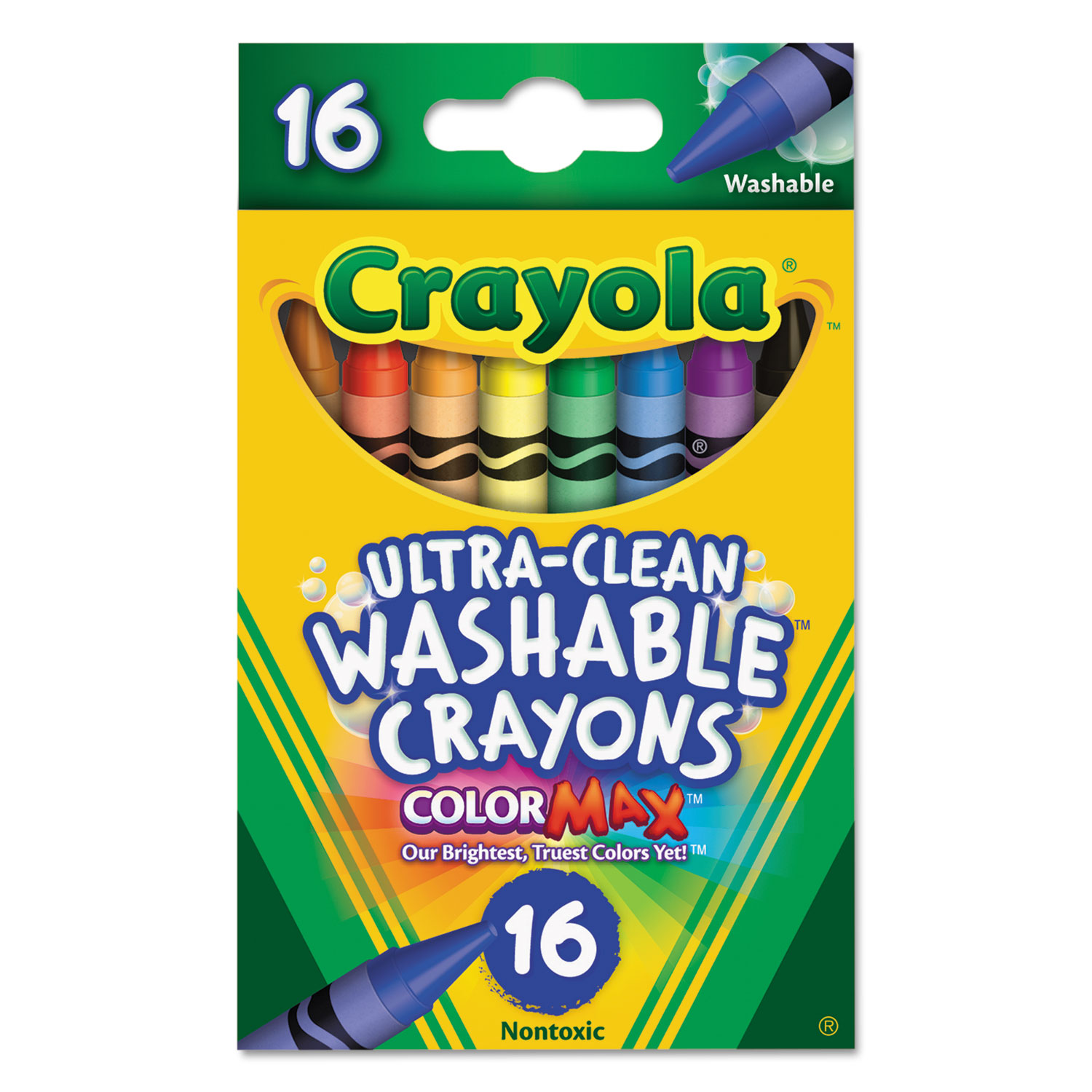  Crayola 526916 Ultra-Clean Washable Crayons, Regular, 8 Colors, 16/Box (CYO526916) 