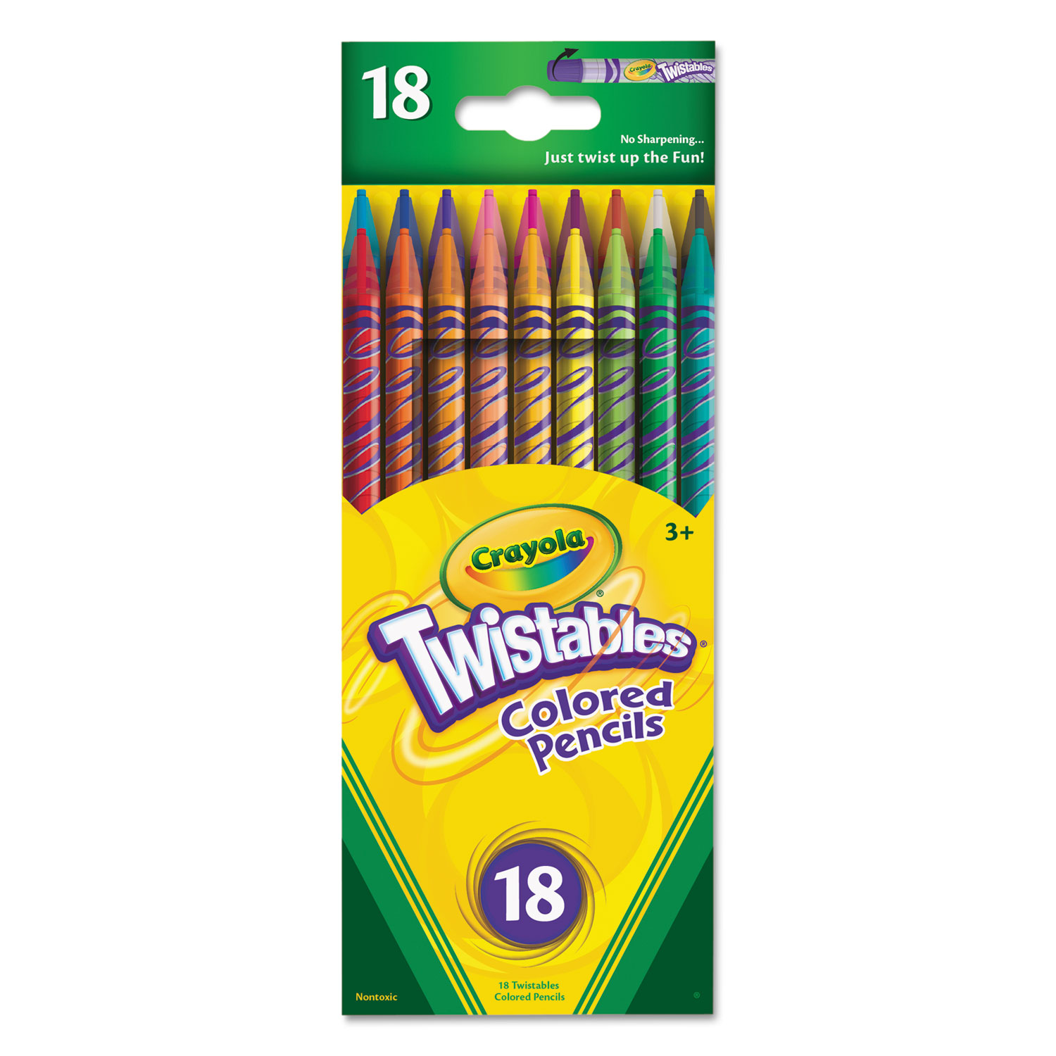  Crayola 68-7418 Twistables Colored Pencils, 2 mm, 2B (#1), Assorted Lead/Barrel Colors, 18/Pack (CYO687418) 