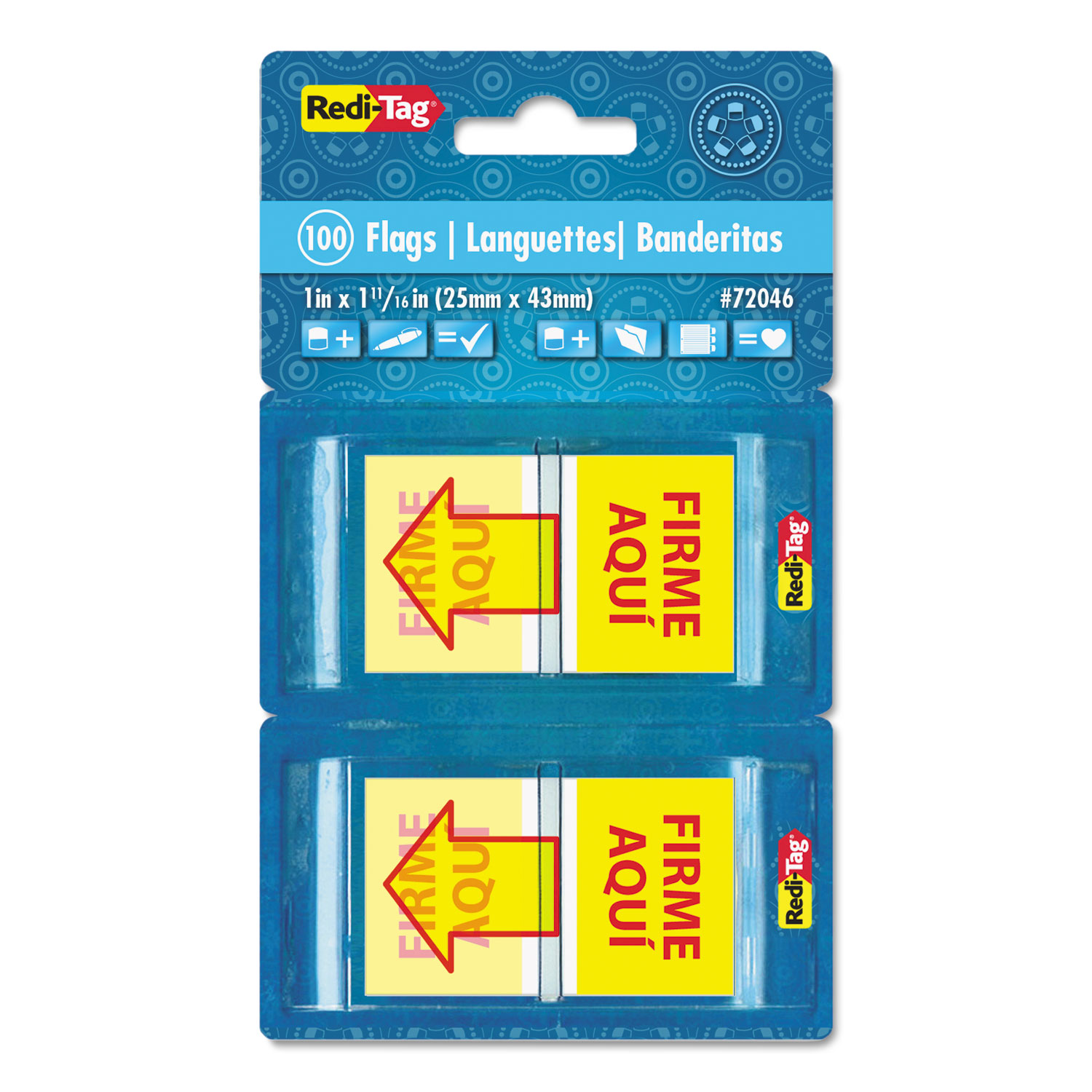  Redi-Tag 72046 Spanish Page Flags in Pop-Up Dispenser, FIRME AQUl, Red/Yellow, 100/Pack (RTG72046) 