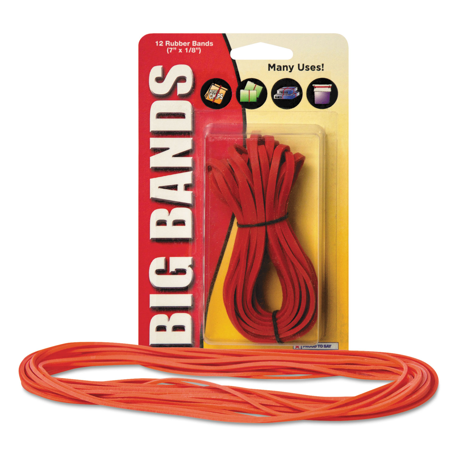 Big Bands Rubber Bands, 7 x 1/8, Red, 12/Pack