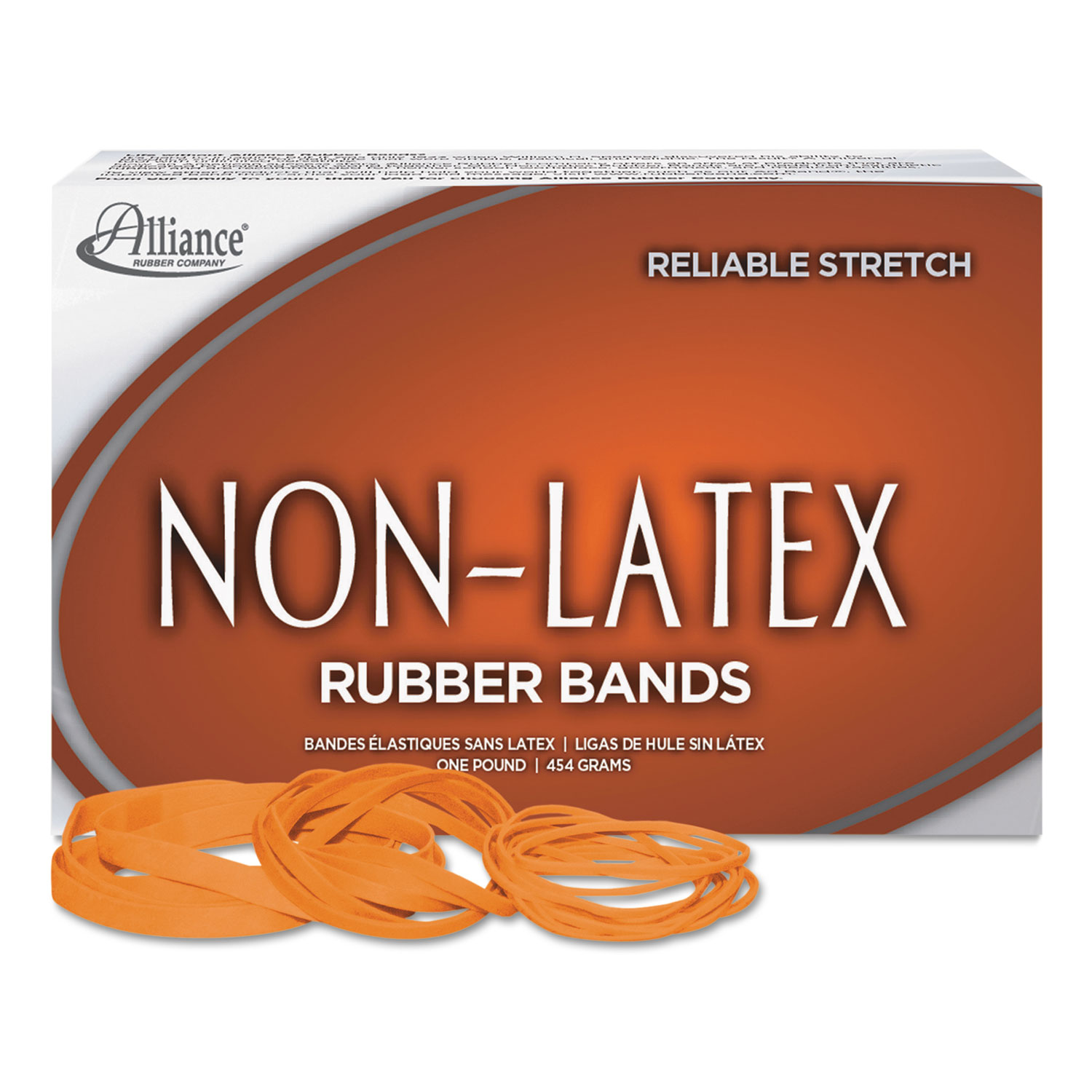 Non-Latex Rubber Bands, Sz. 19, Orange, 3-1/2 x 1/16, 1440 Bands/1lb Box