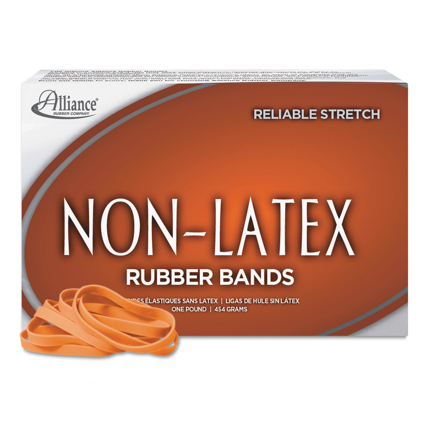 Non-Latex Rubber Bands, Sz. 64, Orange, 3 1/2 x 1/4, 380 Bands/1lb Box