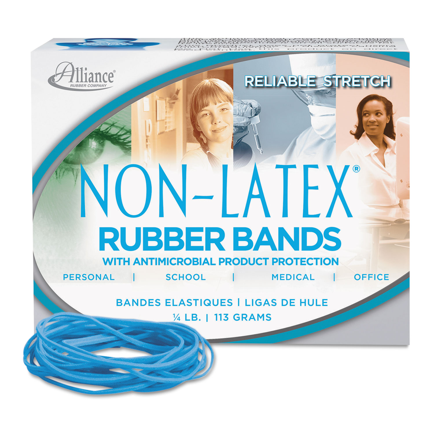 Antimicrobial Non-Latex Rubber Bands, Sz.19, 3-1/2 x 1/16, 1/4lb Box