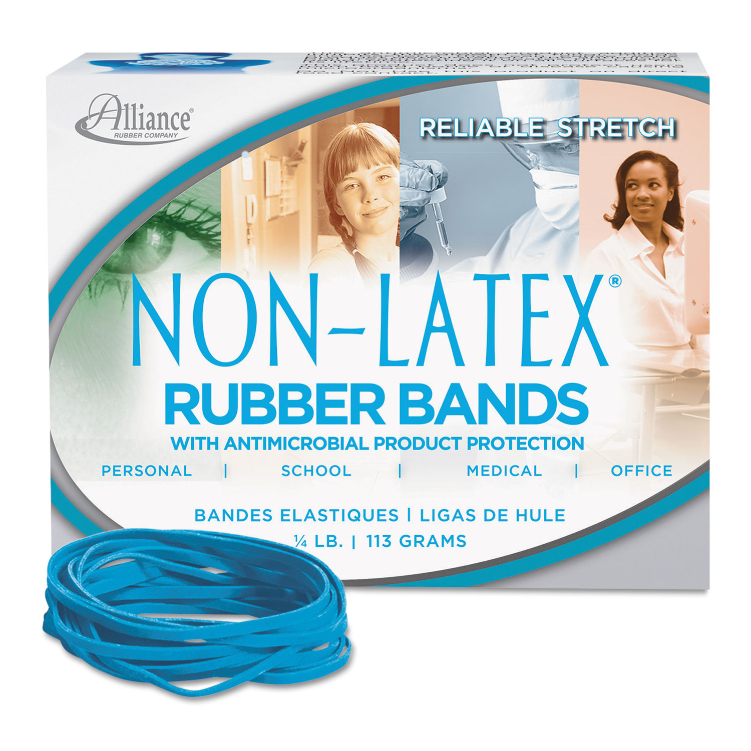  Alliance 42339 Antimicrobial Non-Latex Rubber Bands, Size 33, 0.04 Gauge, Cyan Blue, 4 oz Box, 180/Box (ALL42339) 